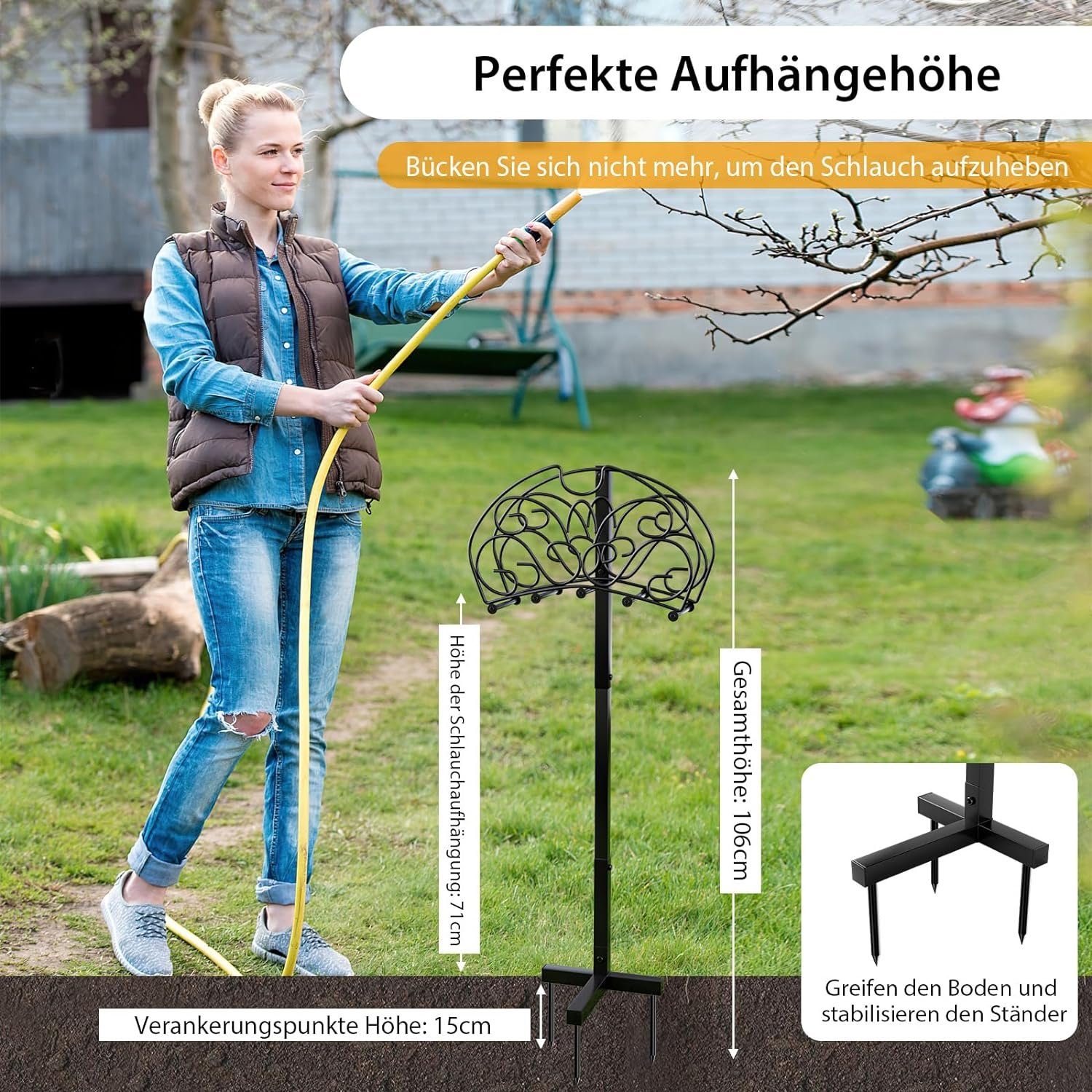 KOMFOTTEU Schlauchhalterung Gartenschlauchhalter, (für 46m Schlauch, bis 10kg belastbar)