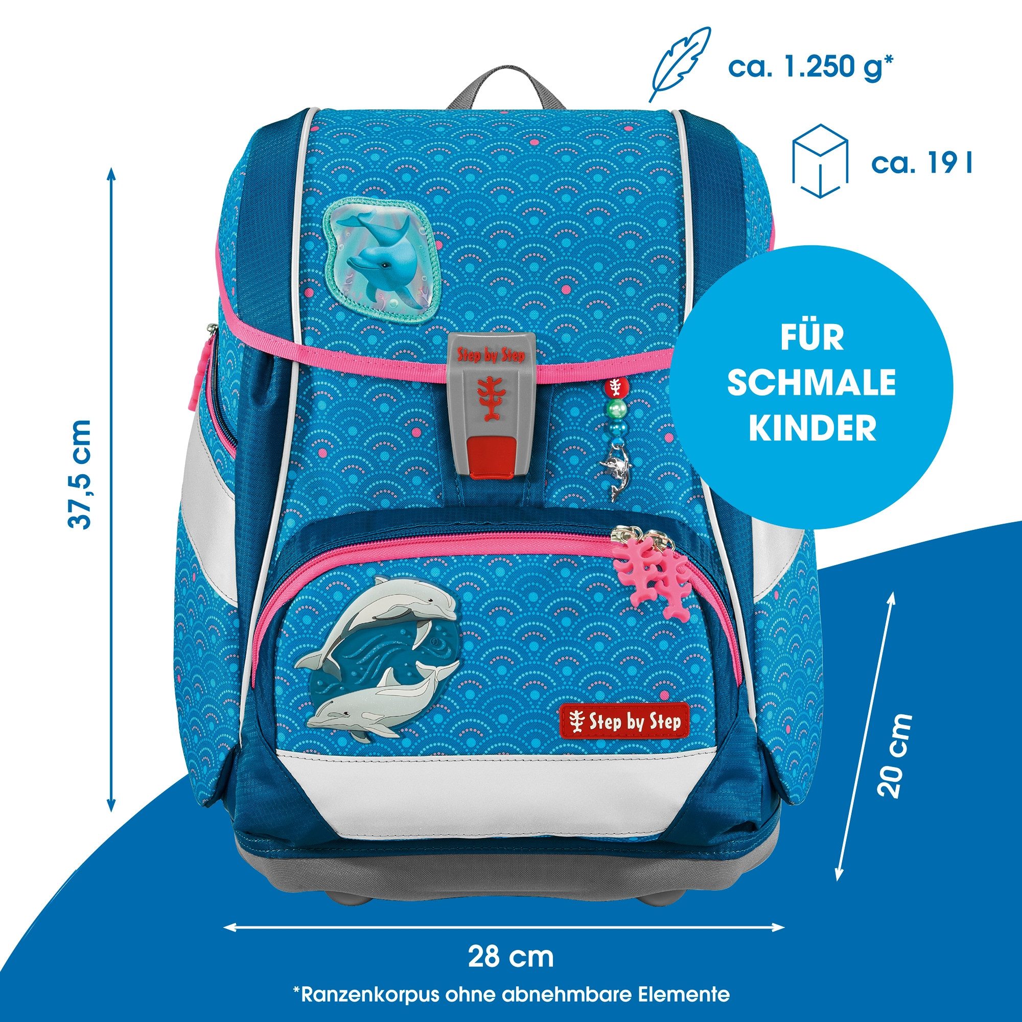 Step by Step Schulranzen 2IN1 PLUS „Dolphin Pippa“, 10-teilig, blau (6-teilig, 10-tlg)