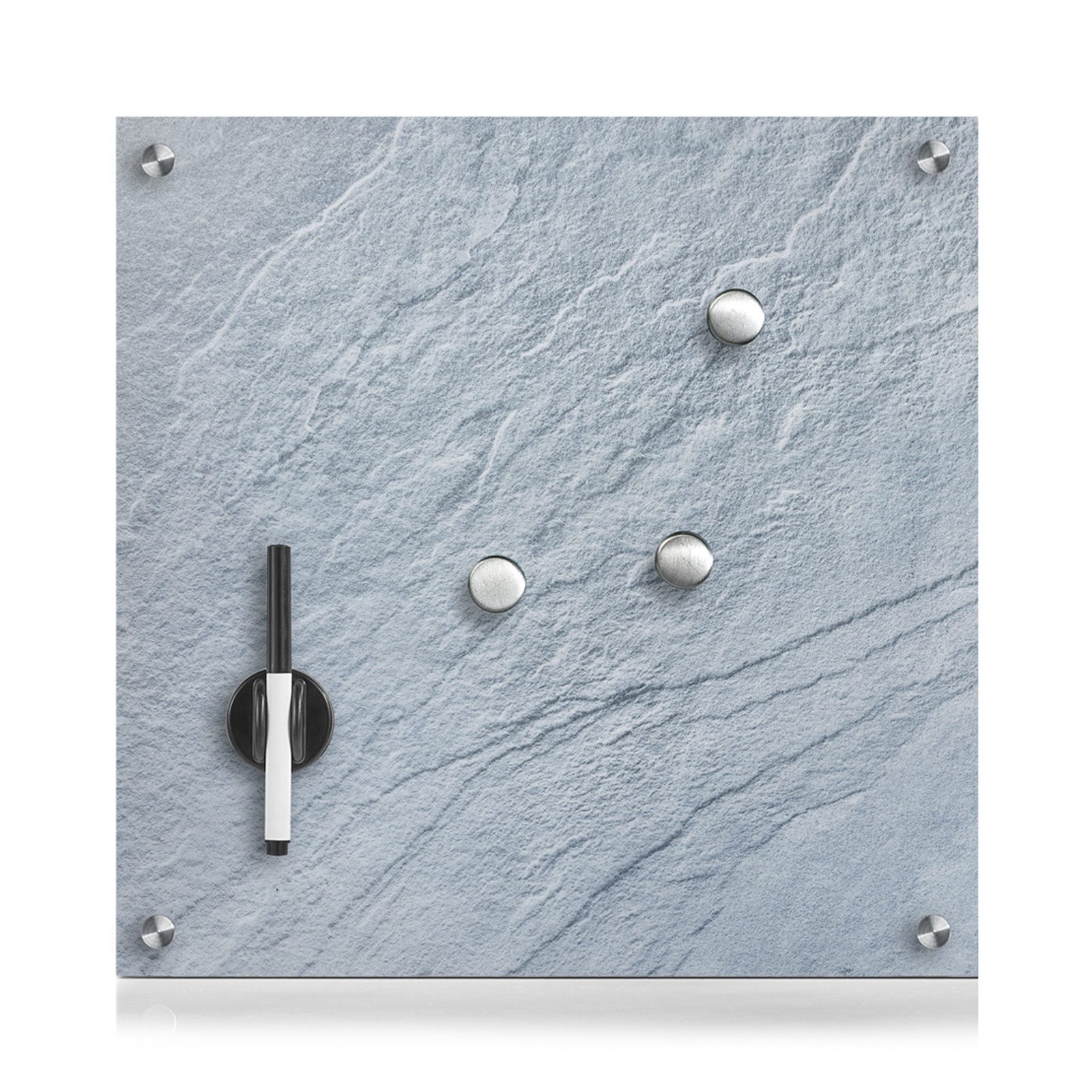 HTI-Living Memoboard Memoboard Glas Schiefer, (1 Memoboard, 3 Magneten, 1 Stift), Magnettafel Magnetboard Schreibtafel Schreibboard