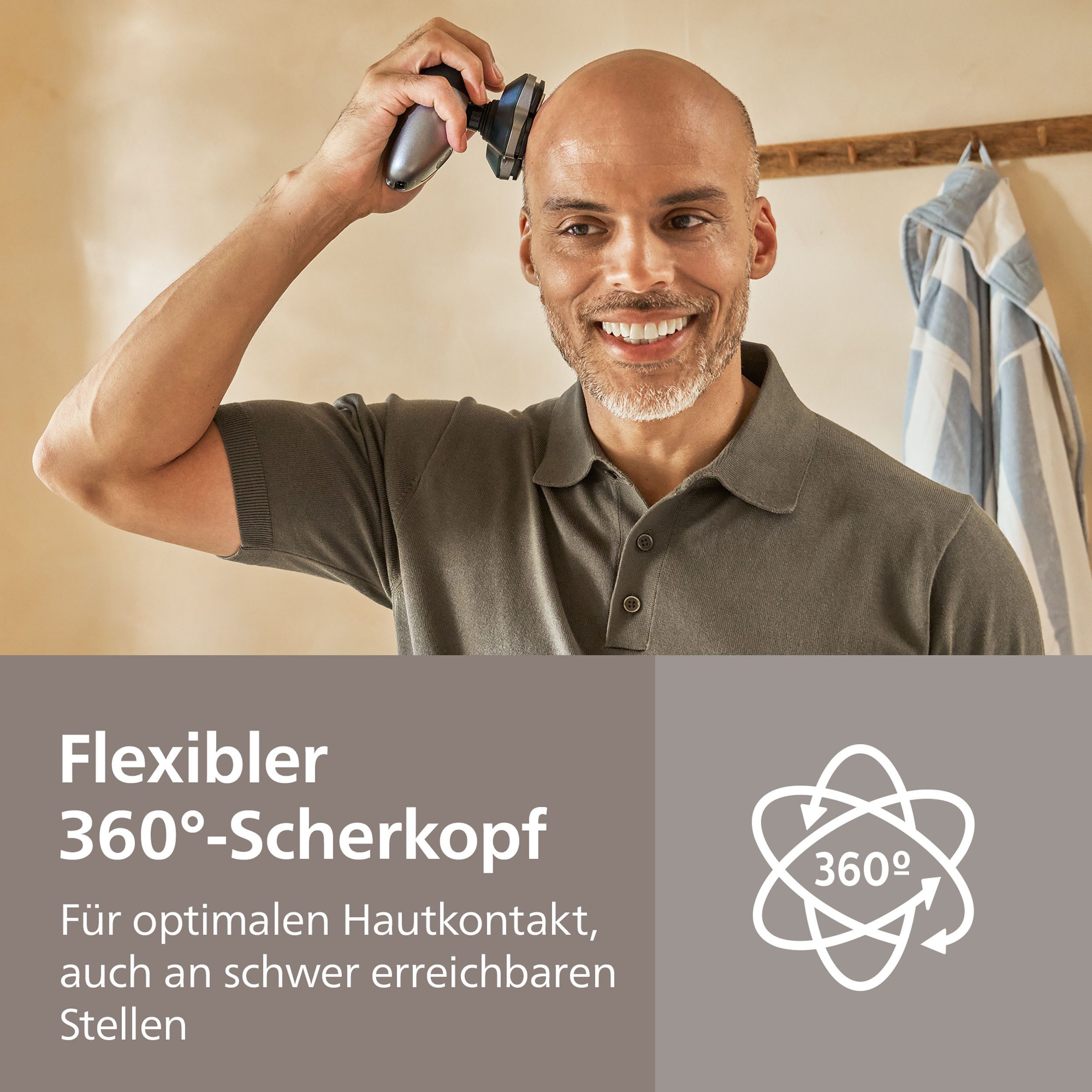 Philips Glatzen-Rasierer HS7980/15, Haarschneider mit 36 ComfortCut-Klingen, inkl. Reinigungsstation