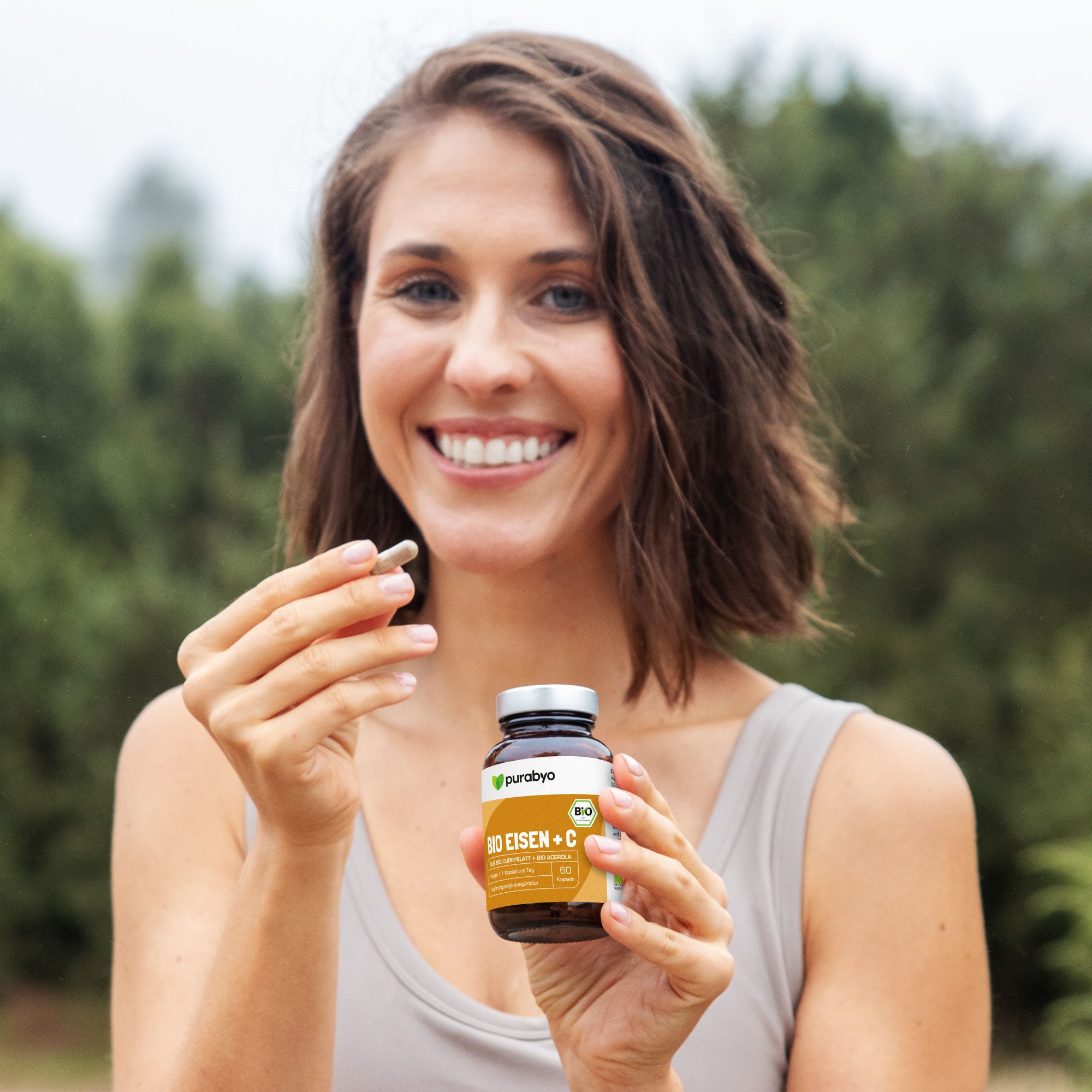 Purabyo BIO Eisen plus C - Eisen aus Bio Curryblatt mit Bio Acerola C, im Glas Kapseln, 60 St., 54 g