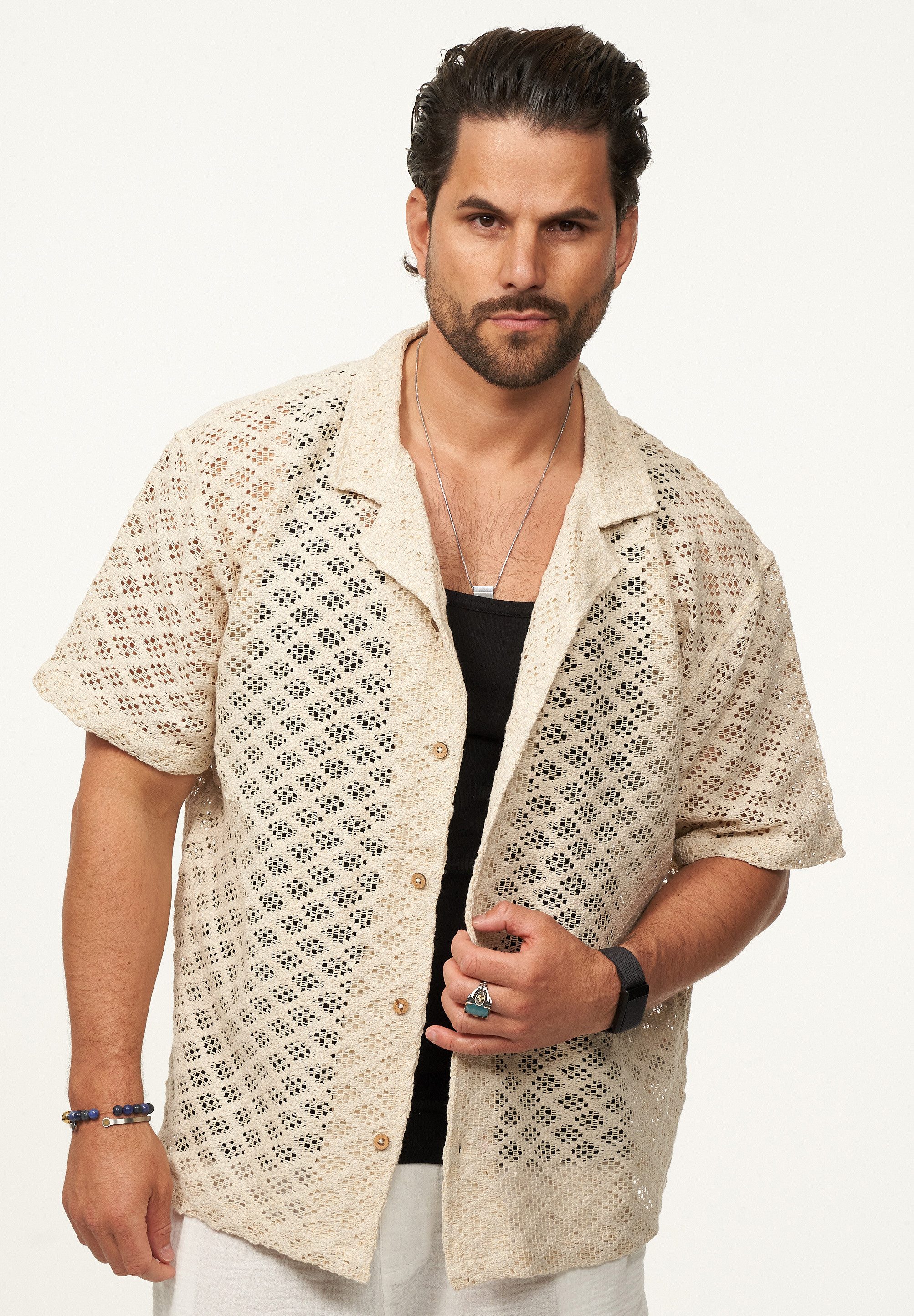 SOULSTAR Kurzarmhemd im Vintage Summer-Look Herren Kurzarm Strick Polo-Hemd günstig online kaufen