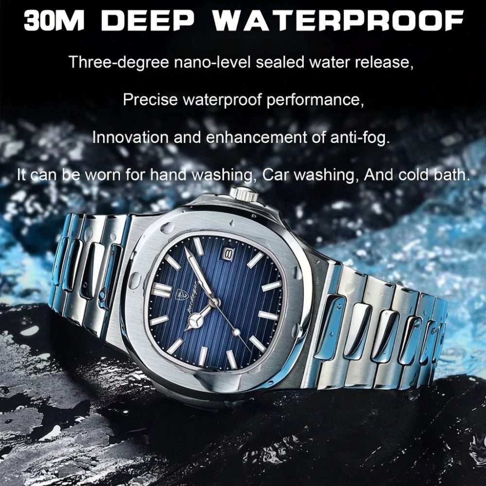 POEDAGAR Quarzuhr Armbanduhr wasserdicht Edelstahl Versteckter Druckknopfverschluss 613, Hardlex-Mineralglas, Wassergeschützt bis 3 bar – Bild 3 von 3