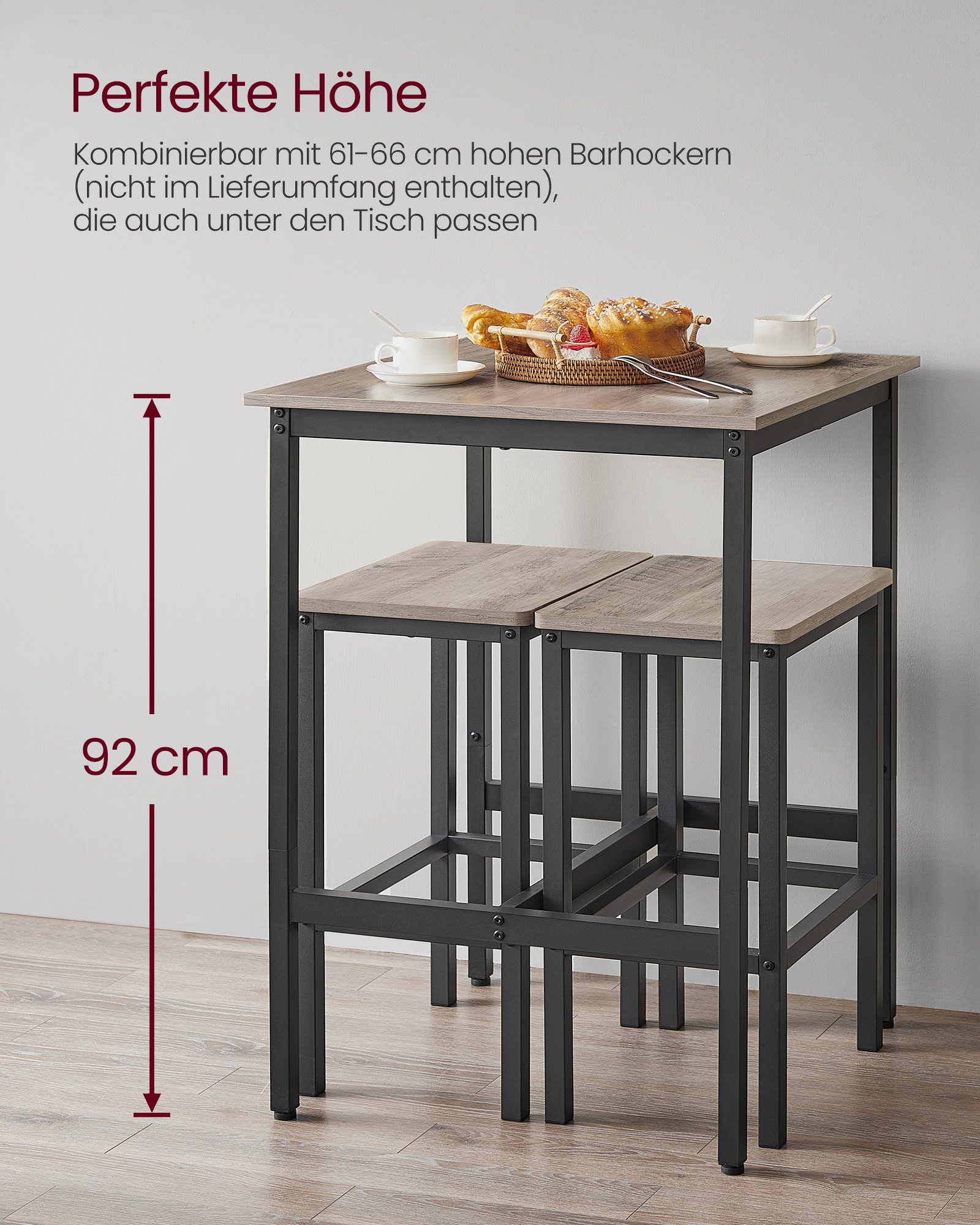 VASAGLE Bartisch Küchentisch, Stehtisch, 60 x 60 x 92 cm