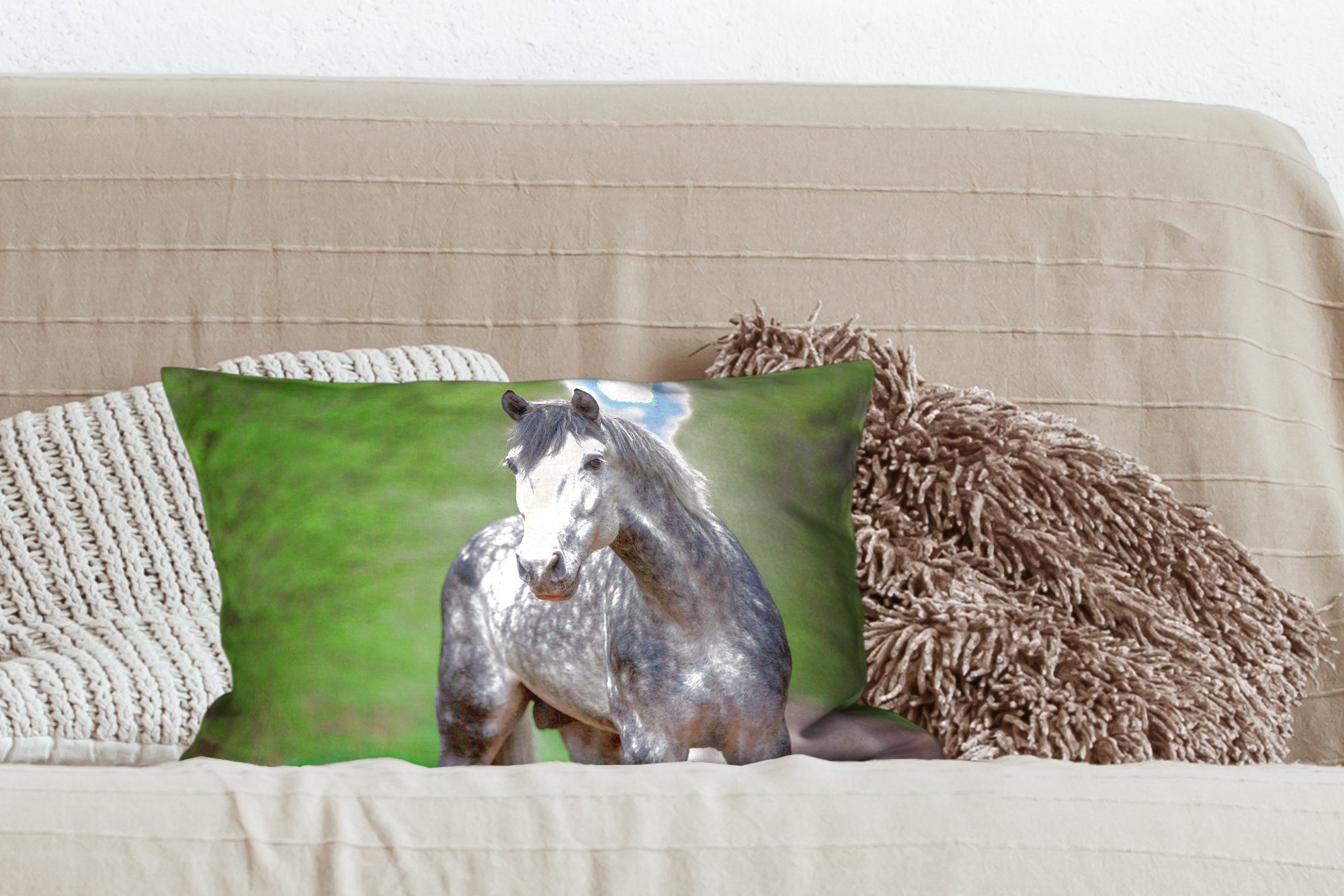 MuchoWow Dekokissen Pferd - Wald Dekokissen Dekoration, - Porträt, mit Zierkissen, Füllung, Schlafzimmer Wohzimmer