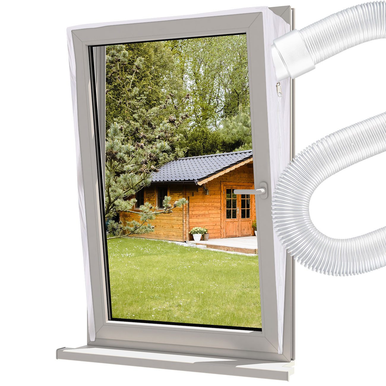 Casativo flexibler Schlauch Fensterabdichtung für mobile Klimageräte & Trockner Hot Air Stop, max. Fensterumfang: 4 m, wasserabweisend, waschbar bis 40 °C