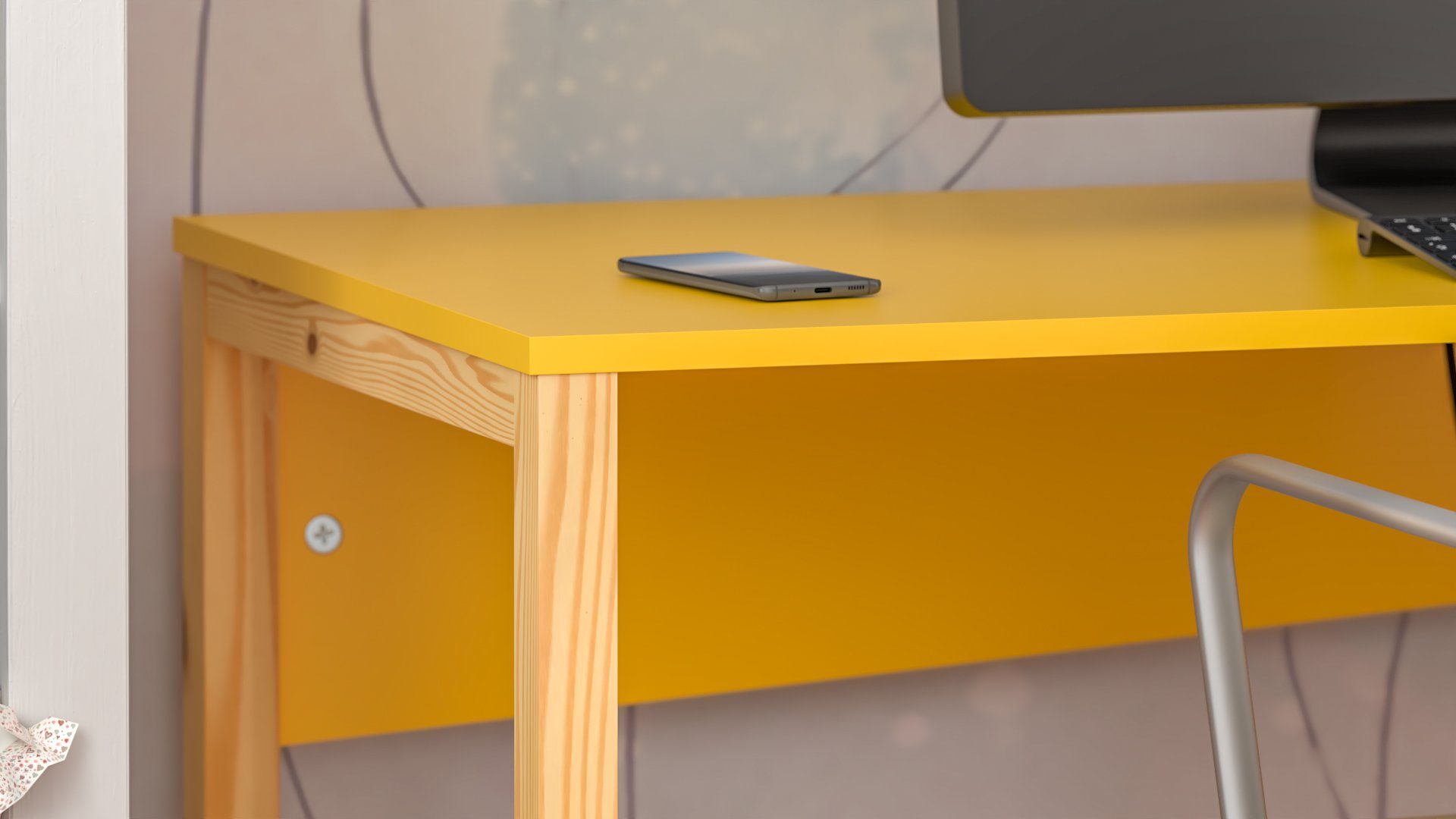 Siblo Schreibtisch Schreibtisch Carol mit Tischplatte ohne Kinderschreibtisch bunter Carol Schublade) Gelb (Bunter