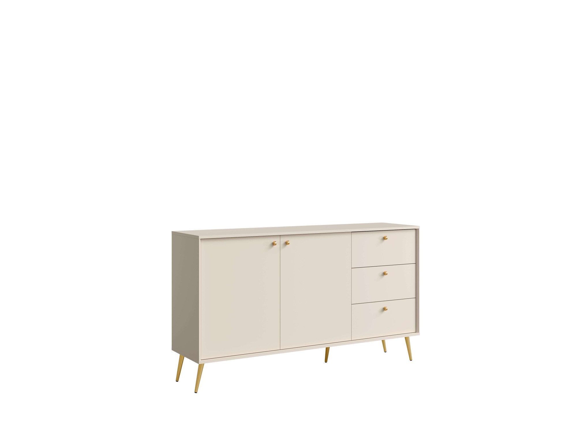 Home affaire Kommode ROMELIS Sideboard mit 3 Schubladen und 2 Türen, B/T/H: 156/40,5/89 cm, Beige Kommode mit goldenen Griffen auf goldenen Füßen, viel Stauraum – Bild 2 von 5
