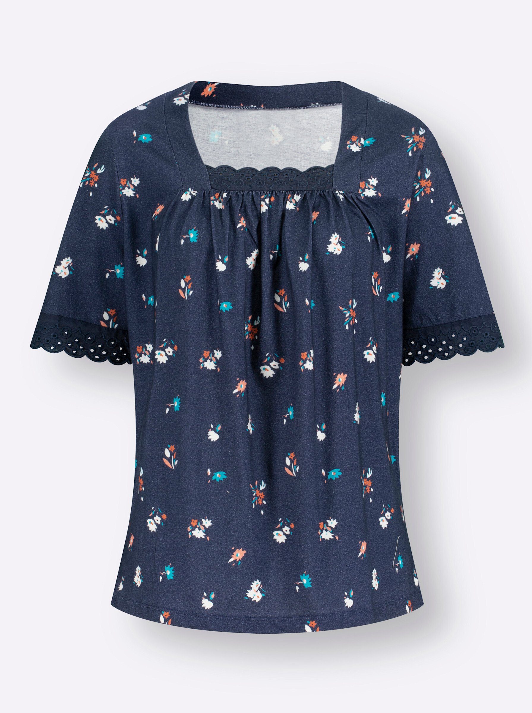 Sieh T-Shirt an! dunkelblau-flamingo-bedruckt