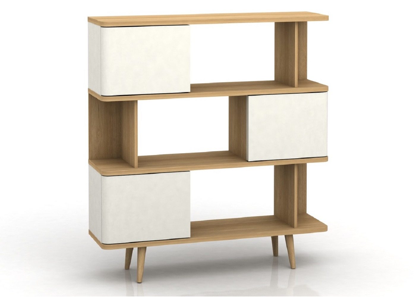 freiraum Bücherregal Sundsvall, Sundsvall> 120x130 cm in Eiche-Optik mit 3 Türen, Weiß