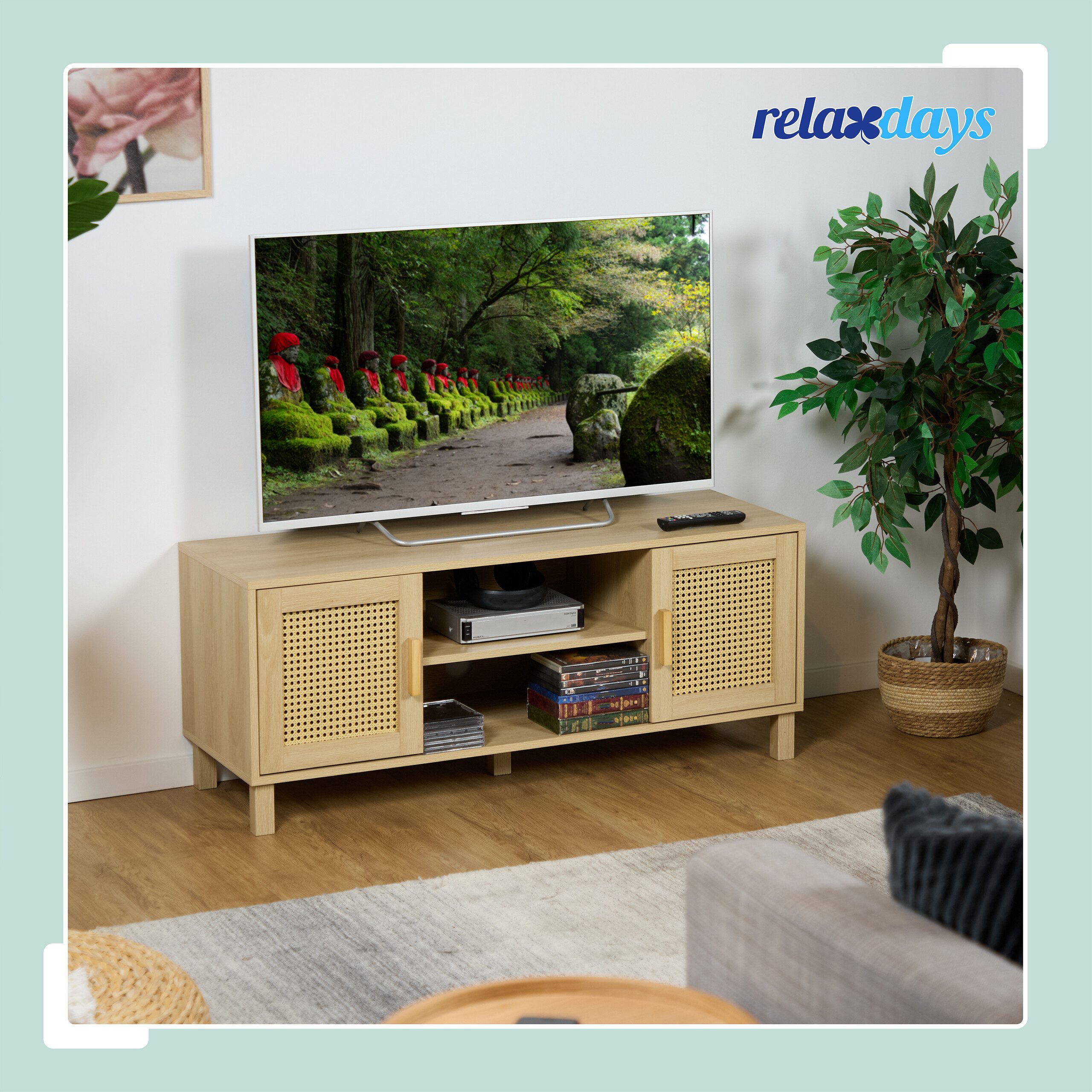 relaxdays TV-Board TV-Lowboard Rattan-Design (1 St) – Bild 2 von 5