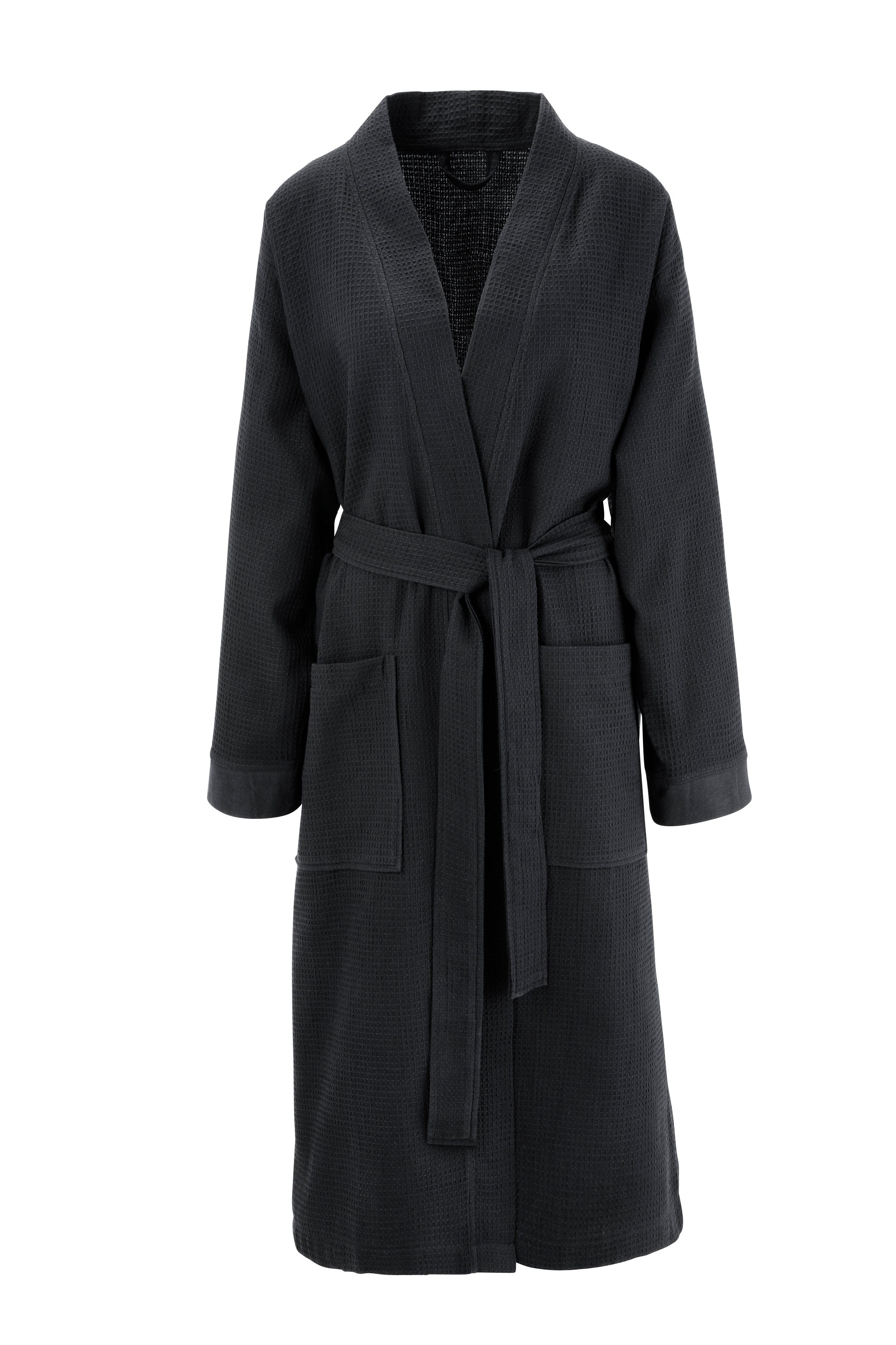 OTTO home Unisex-Bademantel Vanessa, ideal für Sauna & Spa, Hotelbademantel, Morgenmantel, Langform, Baumwolle, Kimono-Kragen, Gürtel, Taschen, Damen & Herren,  – Bild 2 von 5