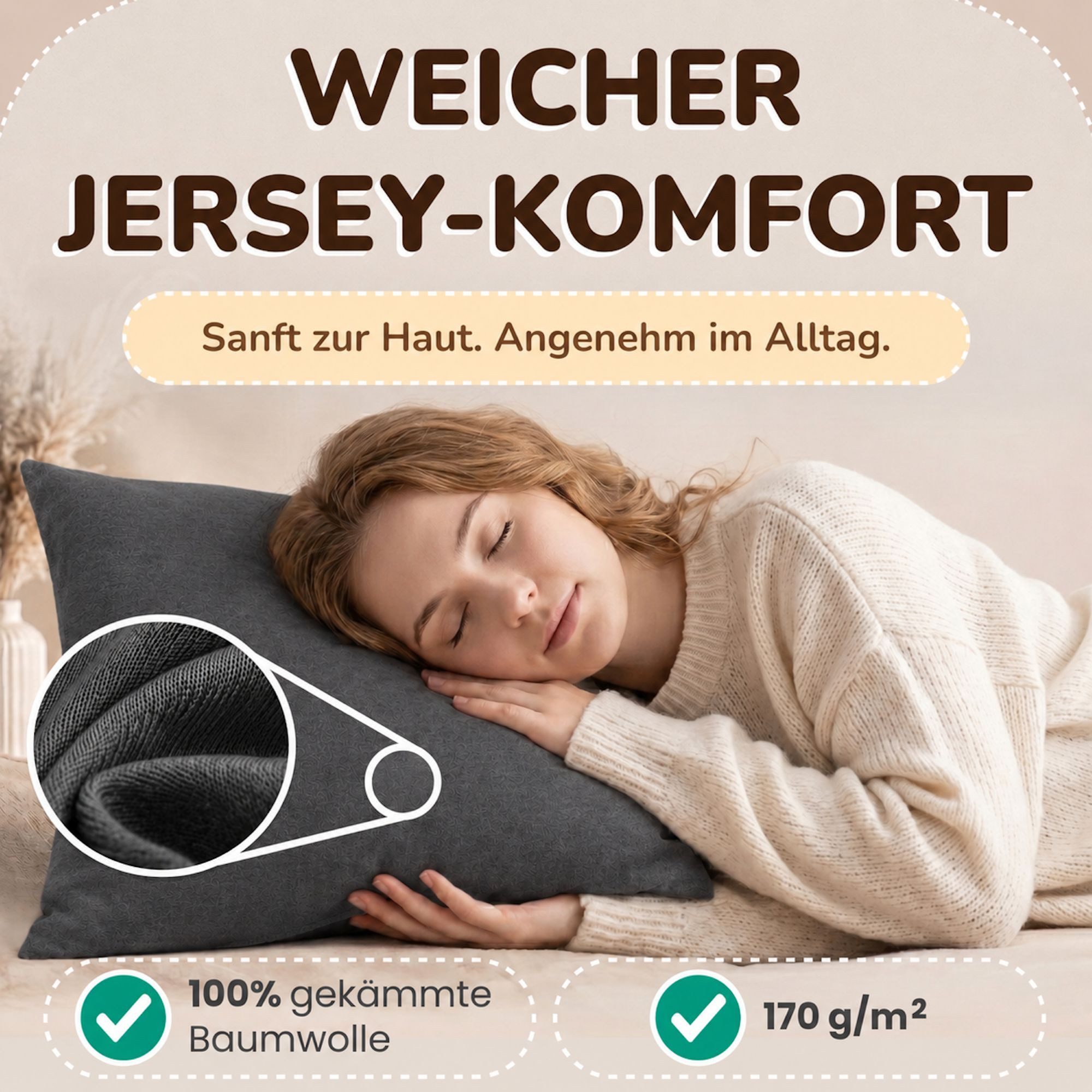 leevitex® Kissenbezüge leevitex Kissenbezug 40 x 60 cm, 2er Set, Anthrazit/Grau, (2 Stück), feine Jersey-Qualität, 100% Baumwolle, robuster Reißverschluss