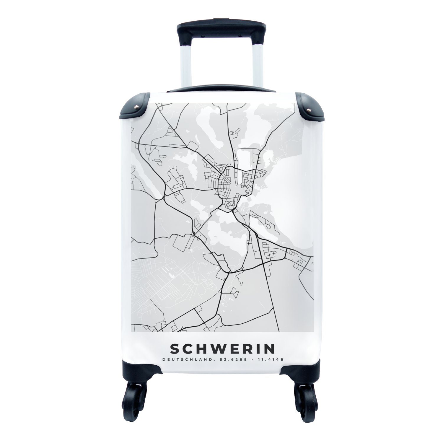 MuchoWow Handgepäckkoffer Deutschland - Karte - Schwerin - Stadtplan, 4 Rollen, Reisetasche mit rollen, Handgepäck für Ferien, Trolley, Reisekoffer