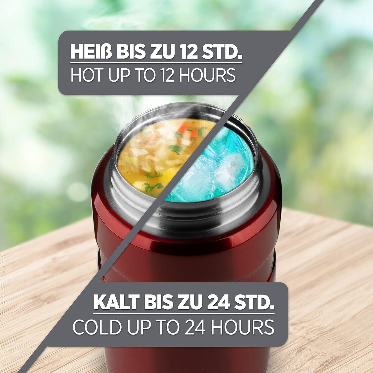 LACARI Thermobehälter Thermobehälter 700ml Thermobox Rot Lacari auslaufsicher Edelstahl, Edelstahl, (Packung), mit zusätzlicher Isoliertasche, klappbarer Löffel – Bild 2 von 5