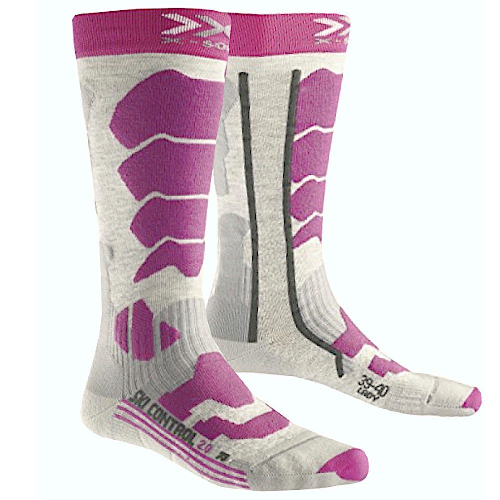 gepolsterte grau-lila Ski X-Socks Skisocken Women 2.0 Control Dämpfungszonen
