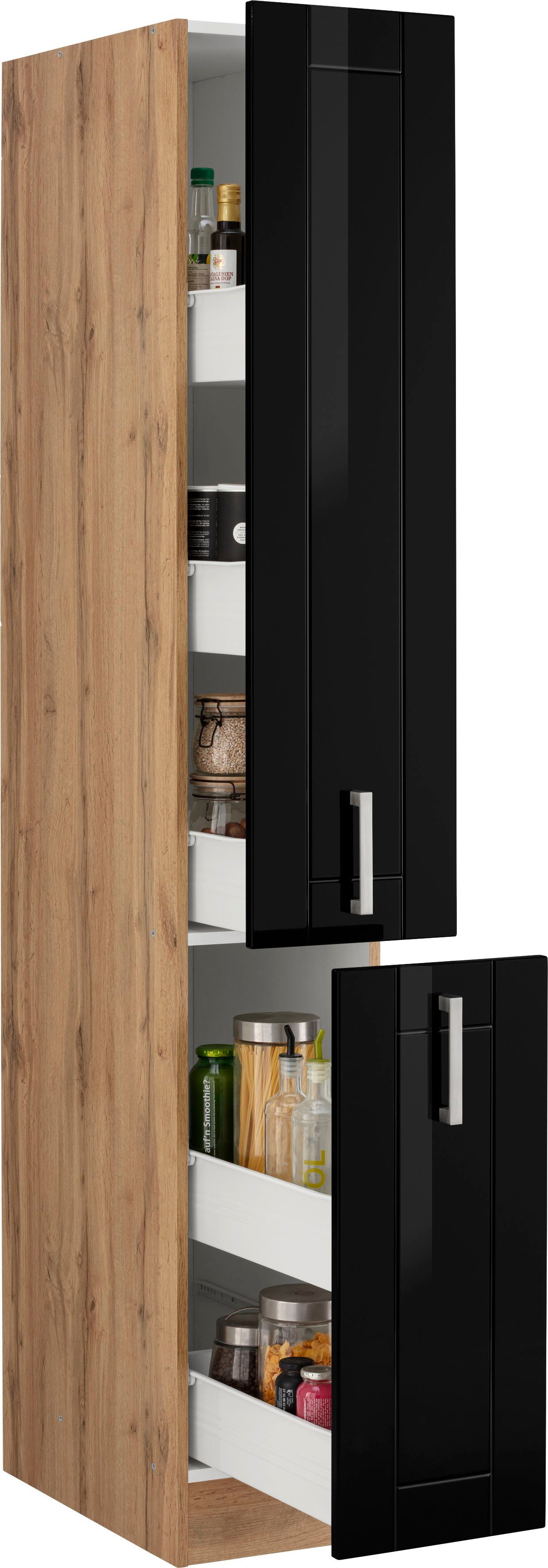 KOCHSTATION Apothekerschrank KS-Tinnum 30 cm breit, 200 cm hoch, Metallgriffe, MDF Fronten, Auszüge