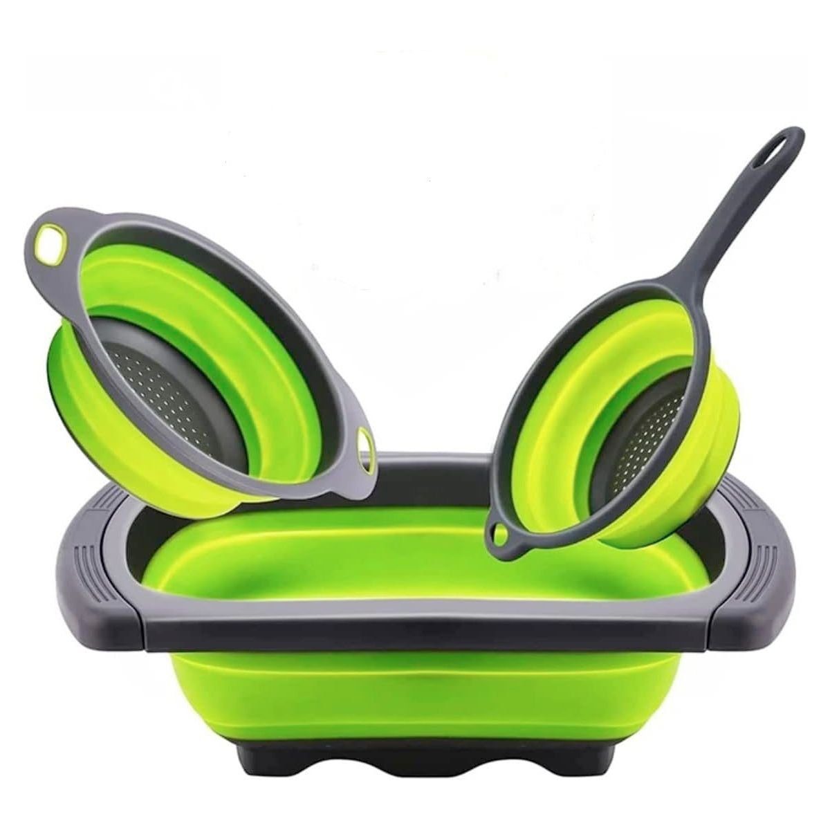 König Design Seiher Faltbares Küchensieb Nudelsieb Sieb Set Abtropfsieb Einsatz rund, Kunststoff, (Spar-Set, 3-St., 3er), faltbarer Seiher Sieb, Küche Silikon Klappbar Abtropfsieb Nudelsieb