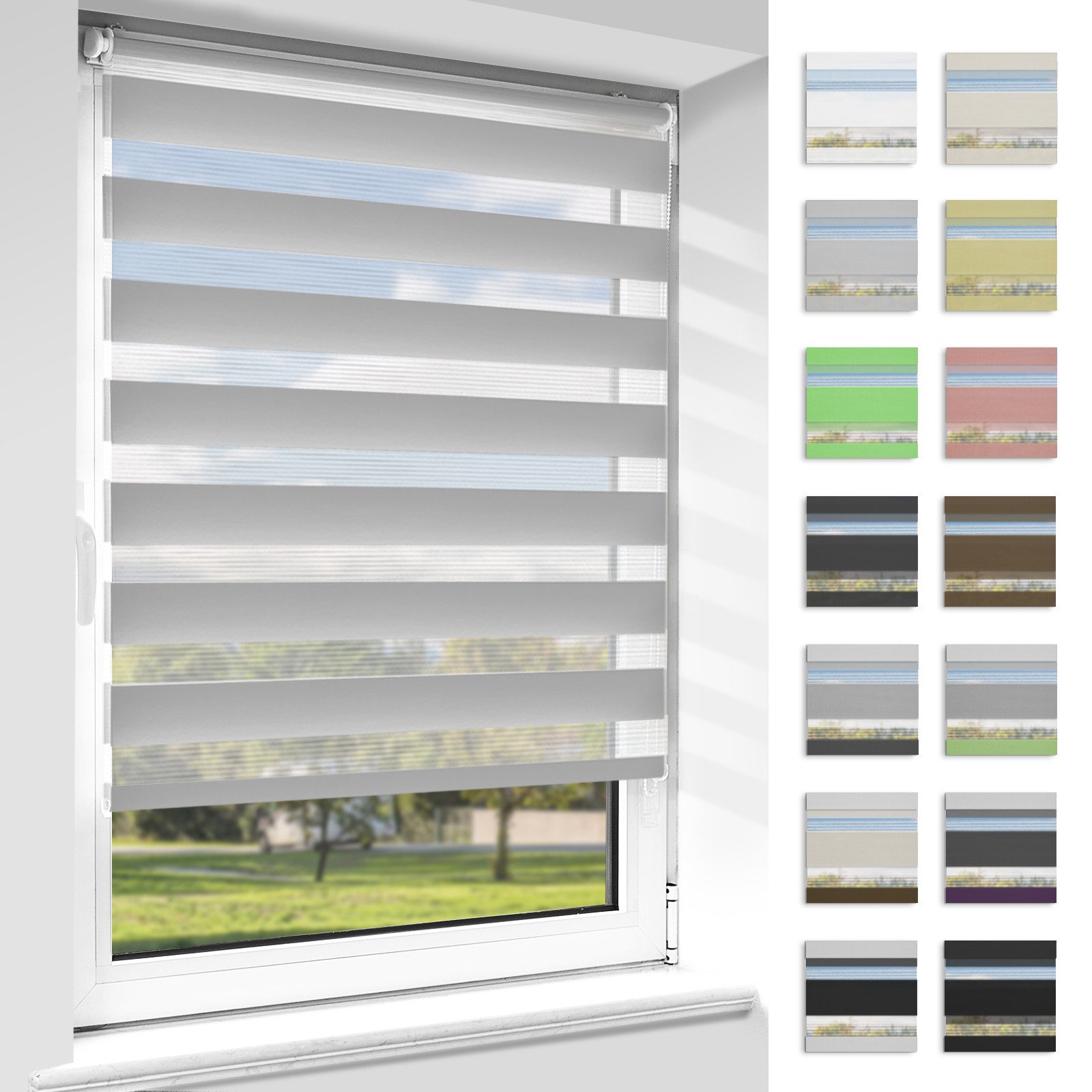 Doppelrollo rollos Ohne Bohren 130cm/150cm, Vkele, freihängend,Blickdicht,Lichtschutz und verspannt, Klemmträger,Klemmfix, rollo für Fesnter und Tür