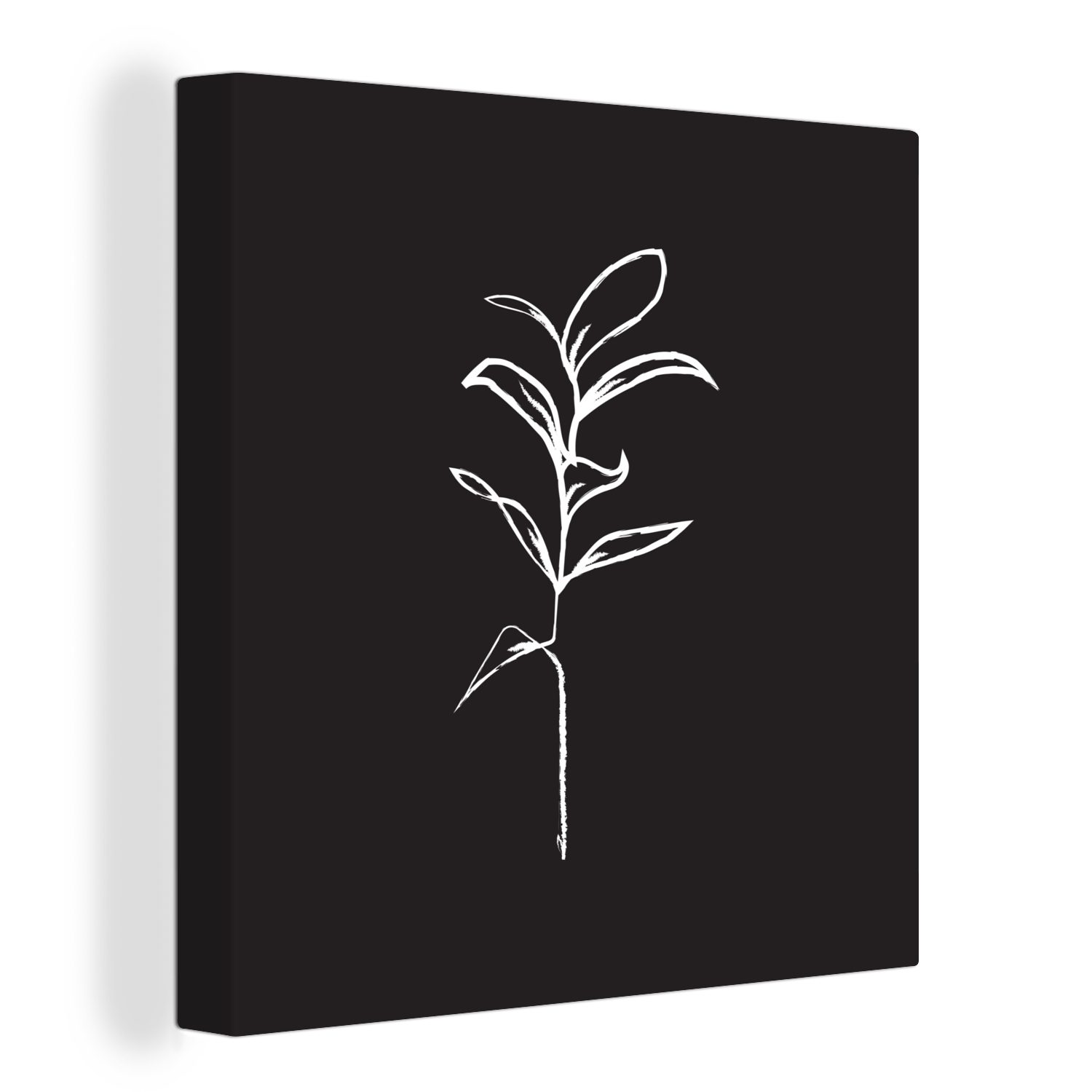 OneMillionCanvasses® Leinwandbild Pflanzen - Blätter - Strichzeichnungen, (1 St), Leinwand Bilder für Wohnzimmer Schlafzimmer