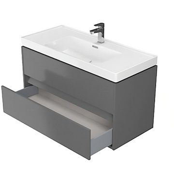 KOLMAN Waschbeckenunterschrank Badmöbel Set CREA 100 Badezimmerschrank mit Schubladen & Keramikwaschbecken