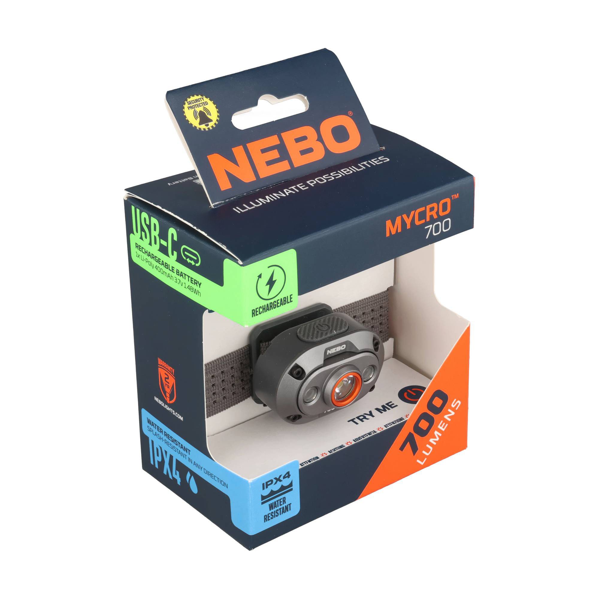 NEBO LED Taschenlampe NEBO MYCRO 700 Stirnlampe, Lithium-Polymer (Li-Po) Akku, 3,7V, 500mAh