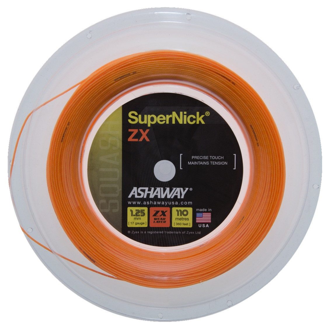 Ashaway Squashsaite Super Nick ZX orange 110m Rolle, Saitendicke: 1.25