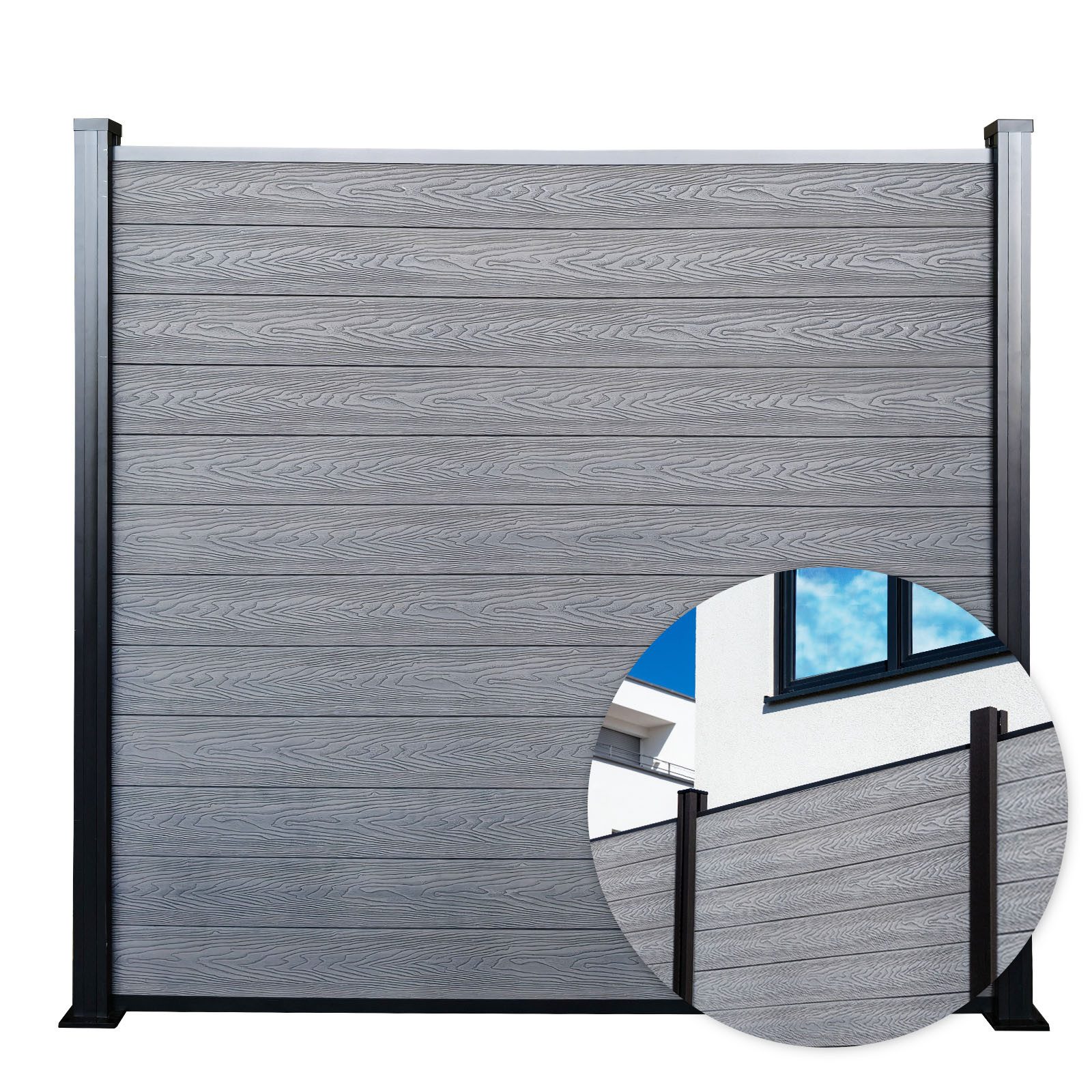 Kubus Zaun WPC Sichtschutzzaun Arden mit Aluminium-Pfosten, Maße 180x180 cm für zuverlässigen Sicht- und Windschutz