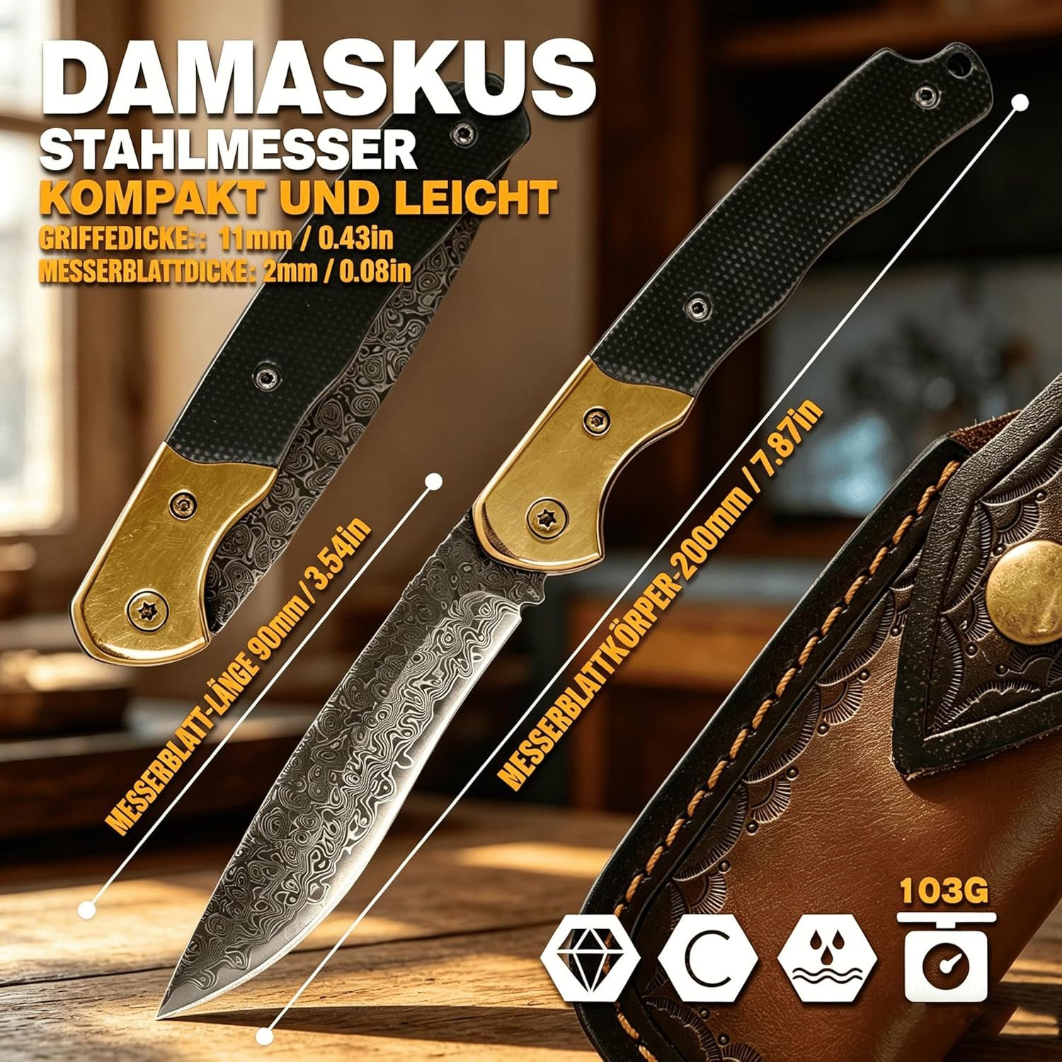 KingLux Damastmesser Damast Klappmesser Taschenmesser Jagdmesser Camping Zweihandmesser