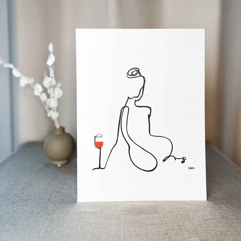 JUDITH CLARA - Künstlerin Kunstdruck auf Papier, Wandbild "Frauen am Weinen - Nr. 8", Rotwein, einzigartige Bilder für Zuhause von Judith Clara, 30x40 cm