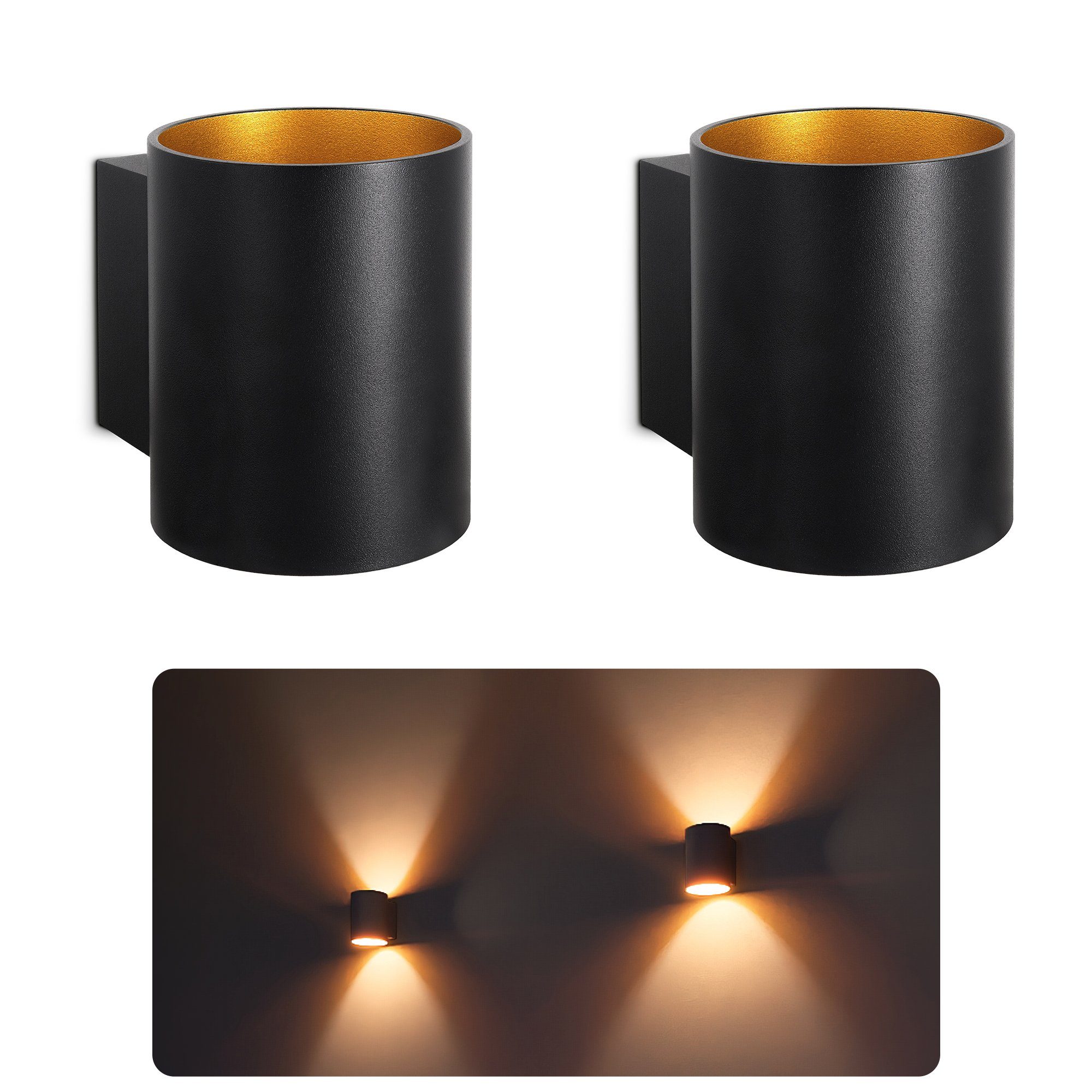 SSC-LUXon LED Wandleuchte TUANI Wandleuchte innen 2er Set schwarz gold Up Down für G9