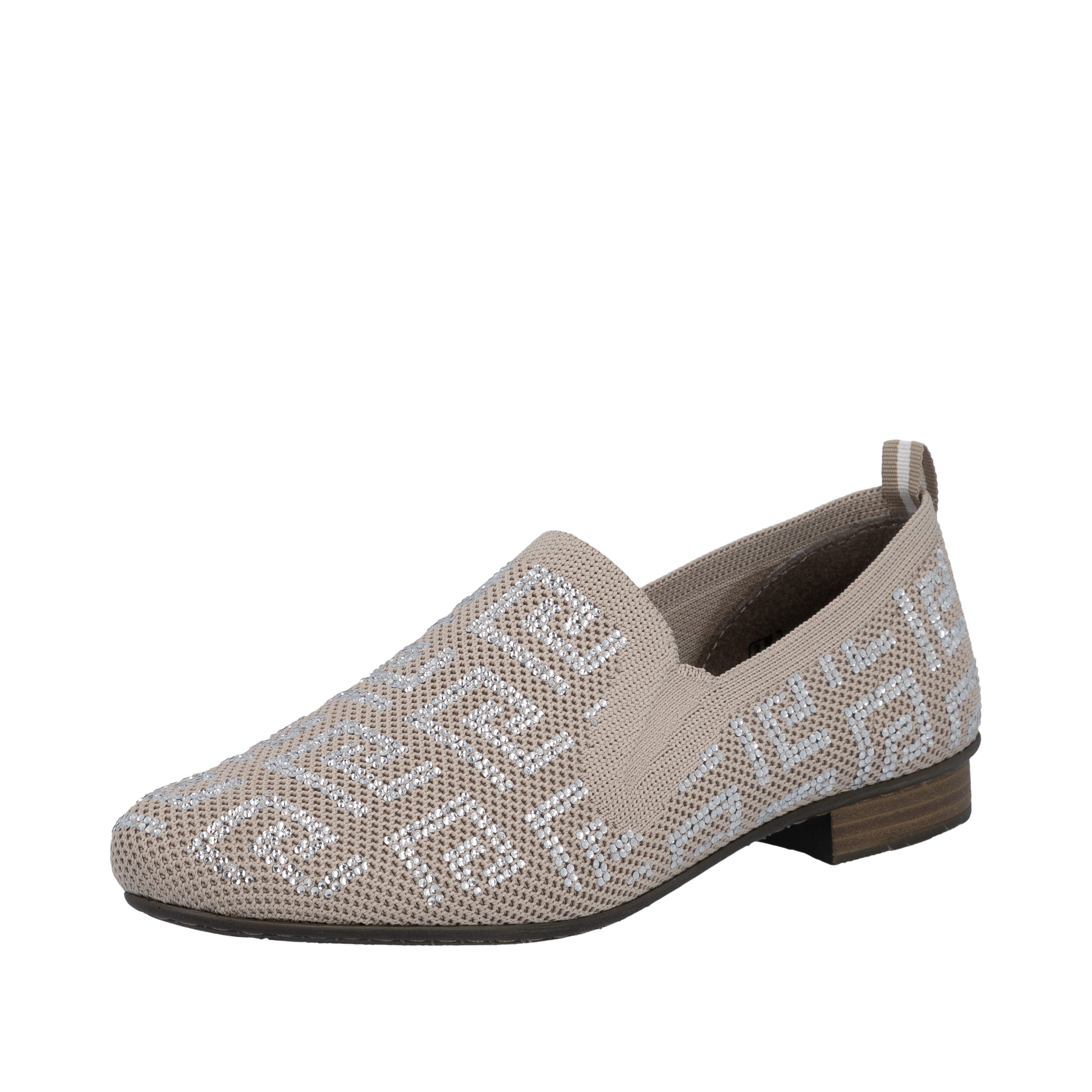 Rieker Slipper Halbschuh, Schlupfschuh, Blockabsatz, Loafer mit Glitzerstei günstig online kaufen