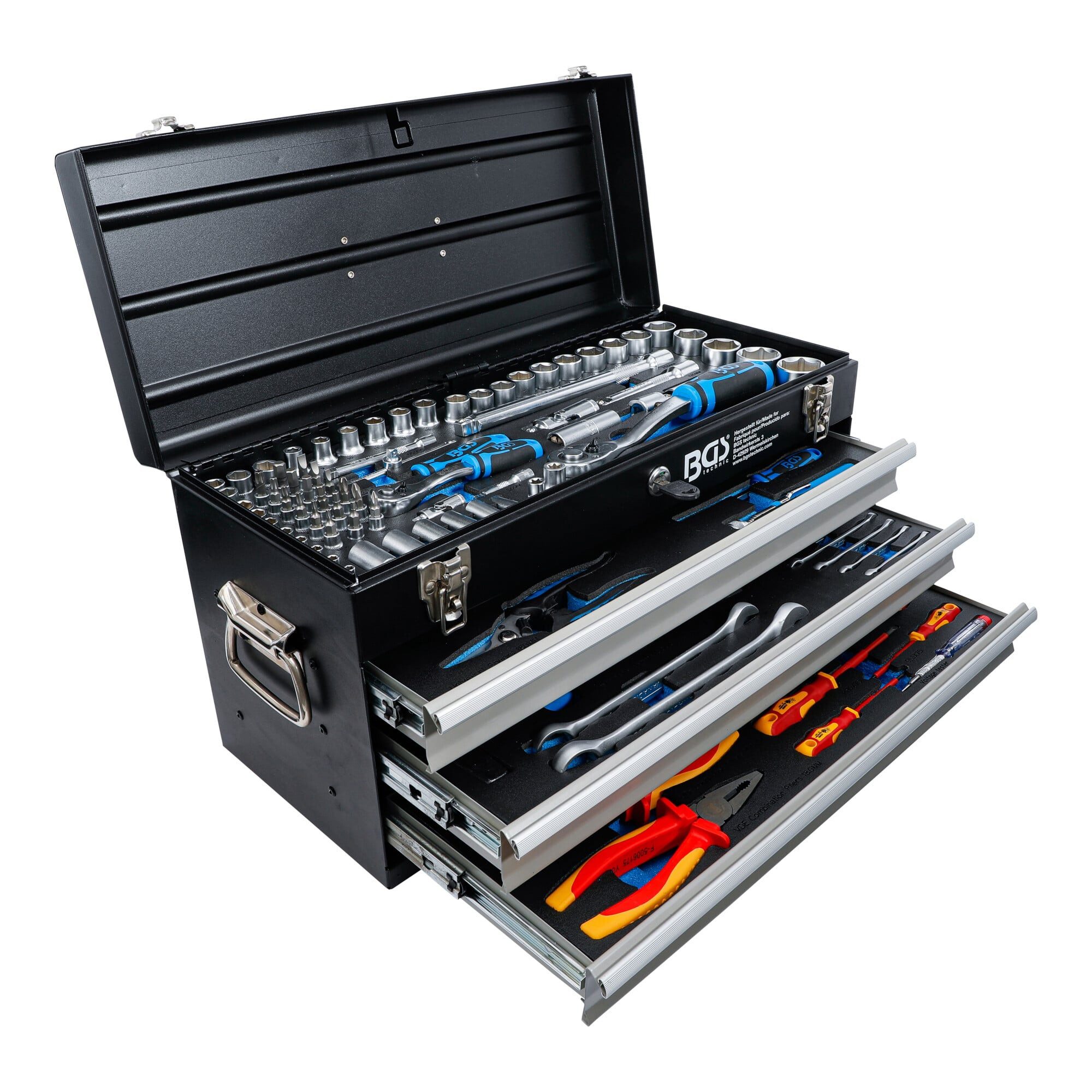 BGS technic Werkzeugkoffer BGS Elektriker-Metall-Werkzeugkoffer 3350, 3 Schubladen, mit 147 Werkz
