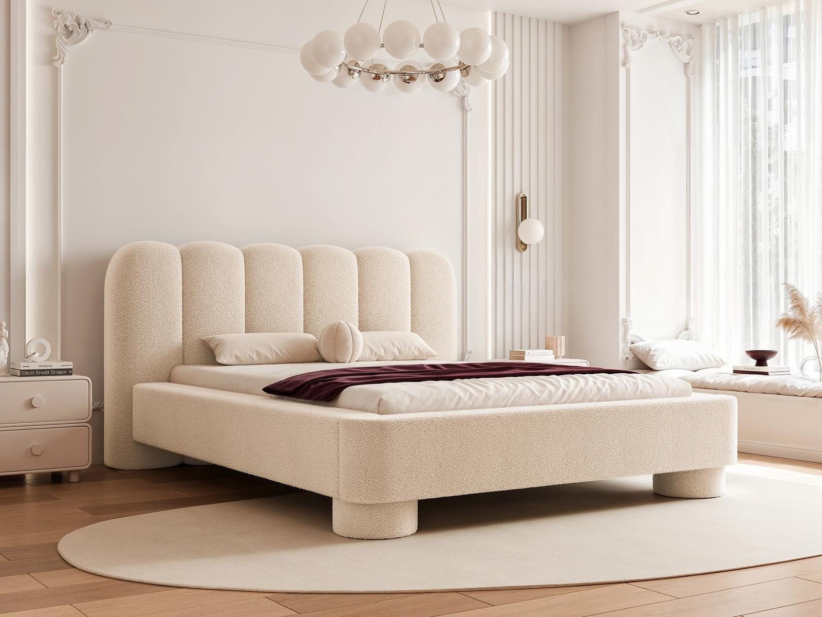 Compleo Polsterbett Polsterbett Boucle Stoff, Designerbett, Bubble bett, MADE IN EU (Japandi design), TOPSELLER, Wolkenbett modern