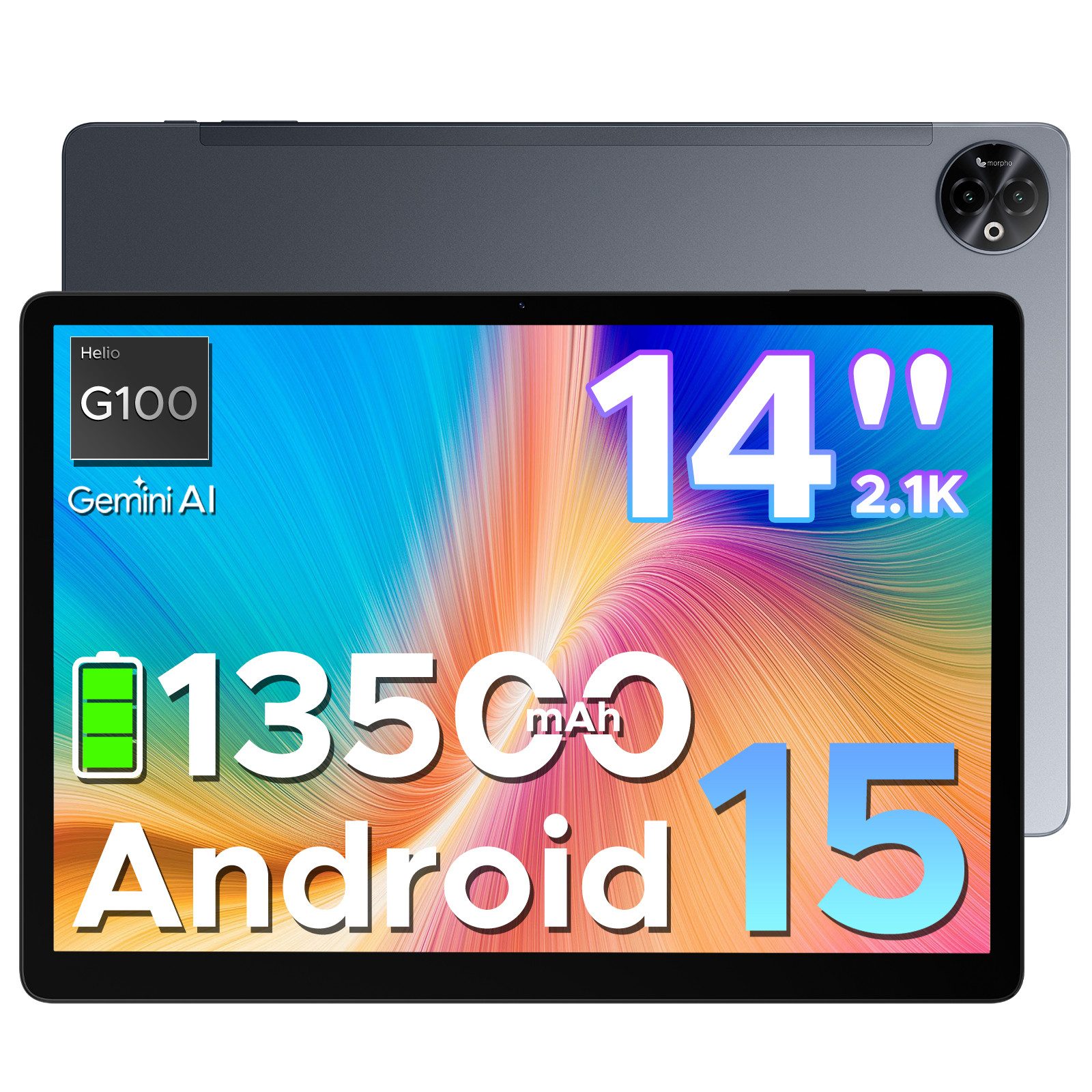 DOOGEE 2026 DOOGEE Tablet Tab E3 Max 14 Zoll 13500mAh, Helio G100 Android 15 Tablet (14", 256 GB, Android 15, 4G, 256GB ROM /2TB, 16MP + 8MP, Gemini AI/4G LTE/5G WLAN/GPS/GMS)