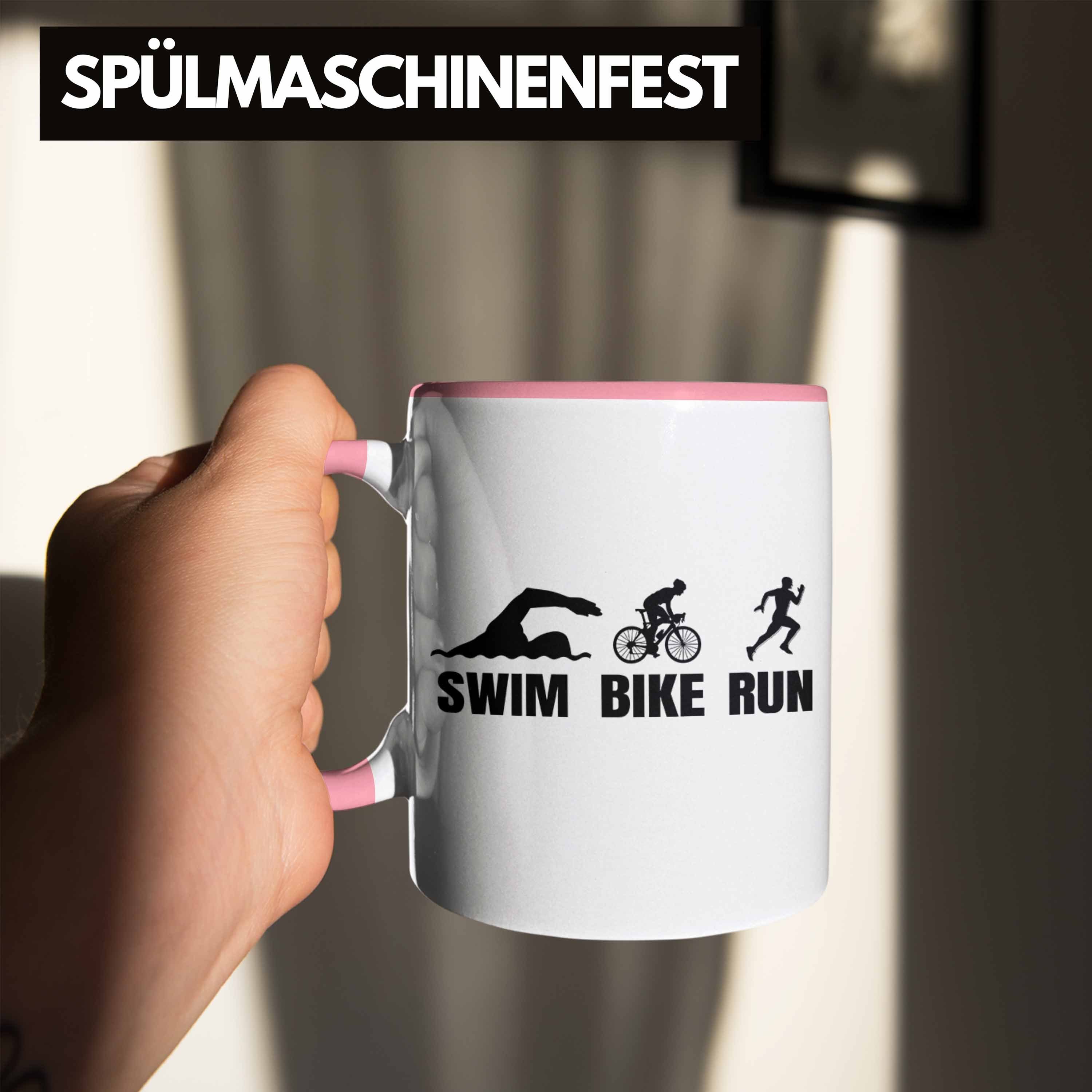 Sportl Tasse Run Triathlon Tasse Spruch für Geschenkidee Trendation Geschenk Swim Bike Rosa