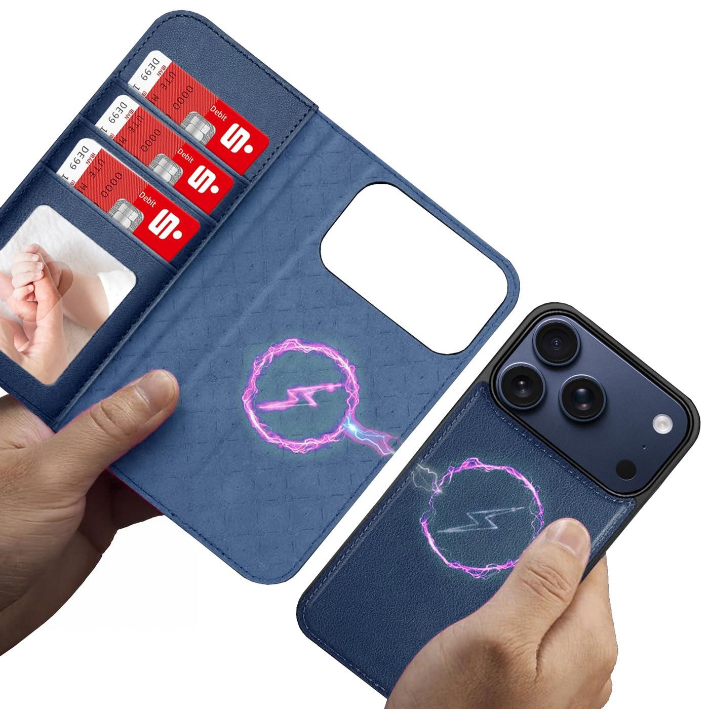 CoolGadget Handyhülle Magnet Book Case für Apple iPhone 17 Pro Hülle + Klapphülle 6,3 Zoll, 2in1 abnehmbare magnetische RFID Schutzhülle Kartenfach Fotofenster – Bild 2 von 5
