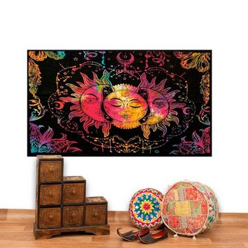 Wandteppich Tagesdecke Wandbehang Bunt Sonne Mond und Sterne Hippie ca.200 x 140cm, KUNST UND MAGIE