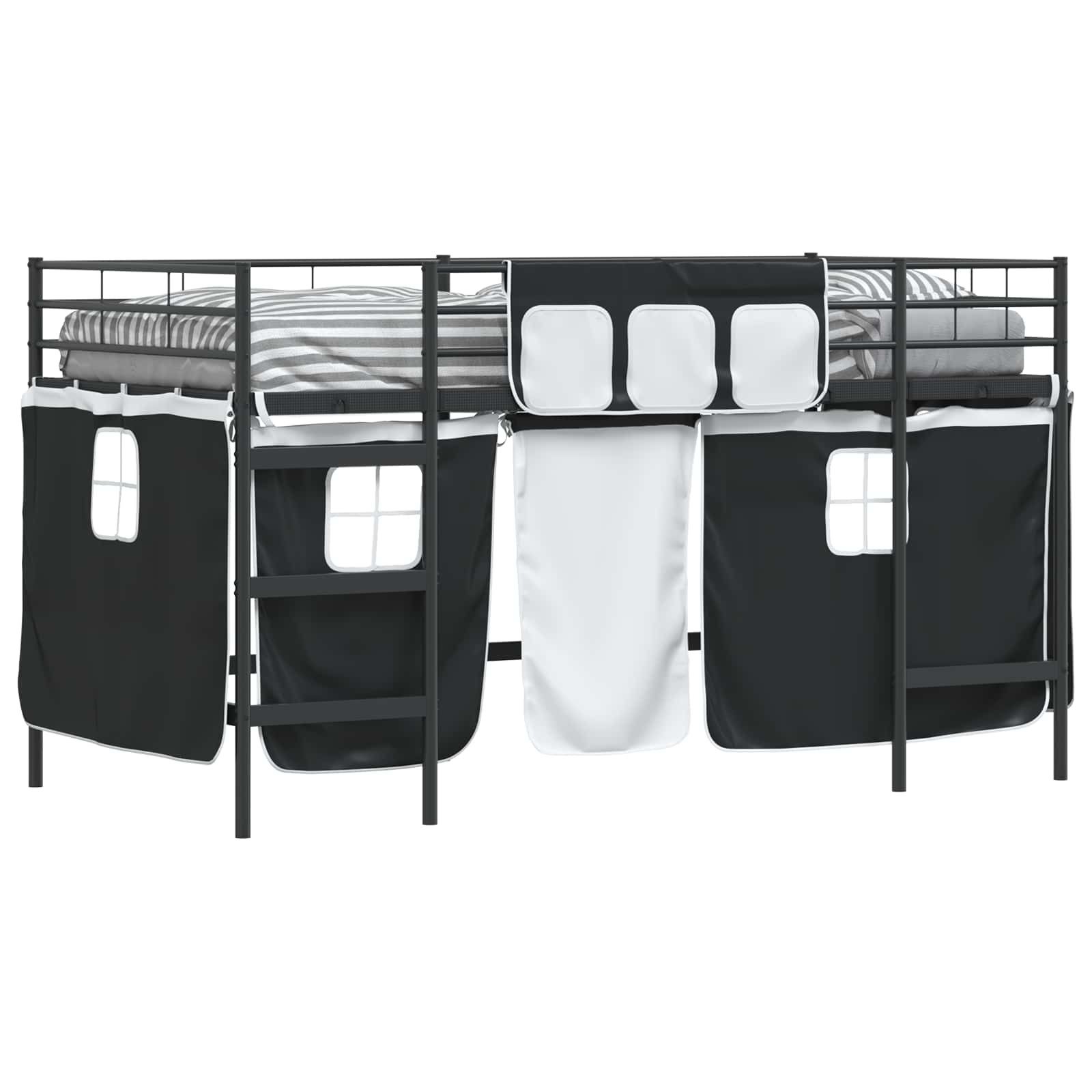 vidaXL Bett Kinder Loft Bettgestell mit Vorhängen Schwarz 80 x 200 cm (1-tlg)