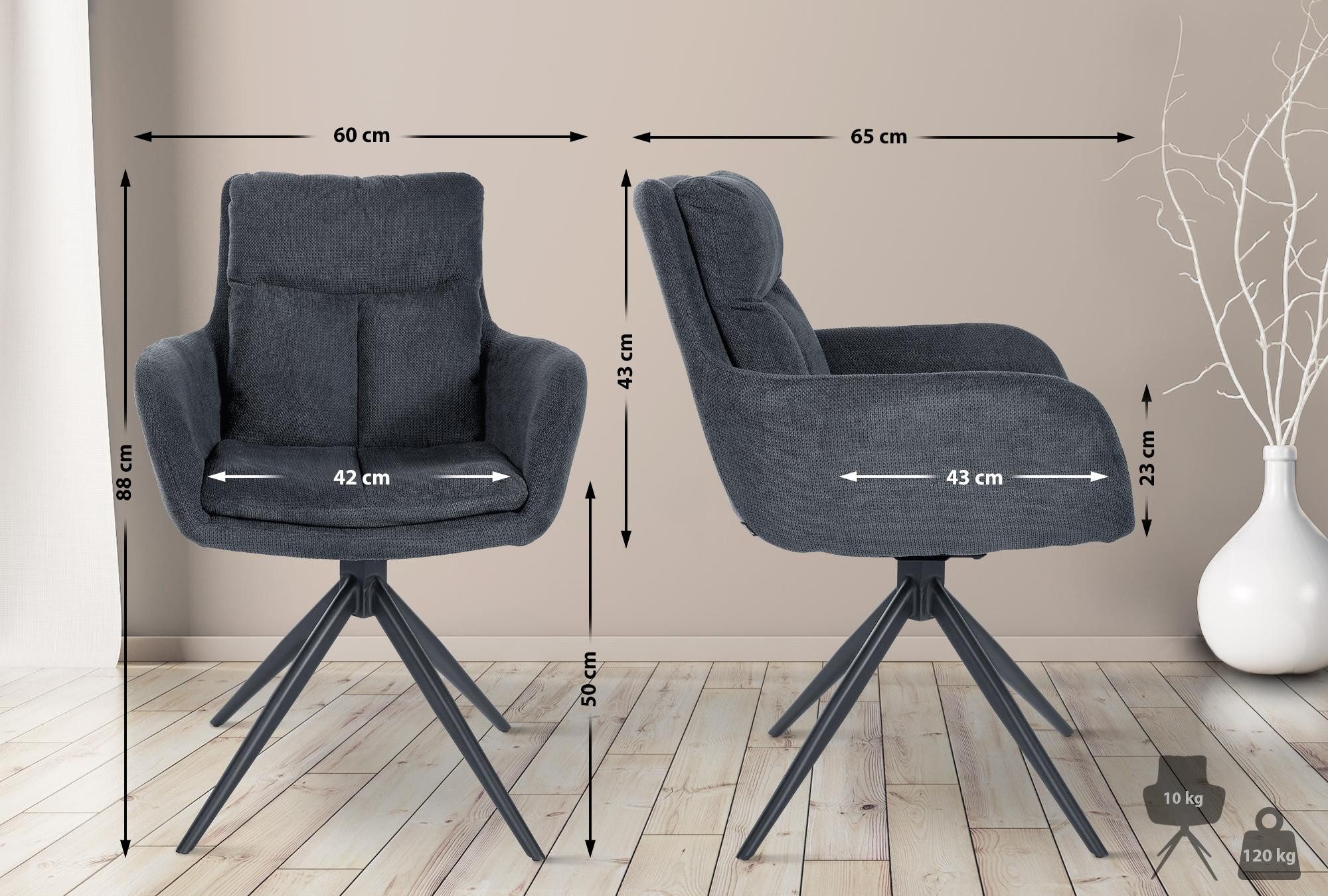furnicato Esszimmerstuhl Vilas 88x60x65 cm schwarz (1 St), Schwenkbarer Polstersessel mit 180 Grad Funktion für dein Wohnzimmer