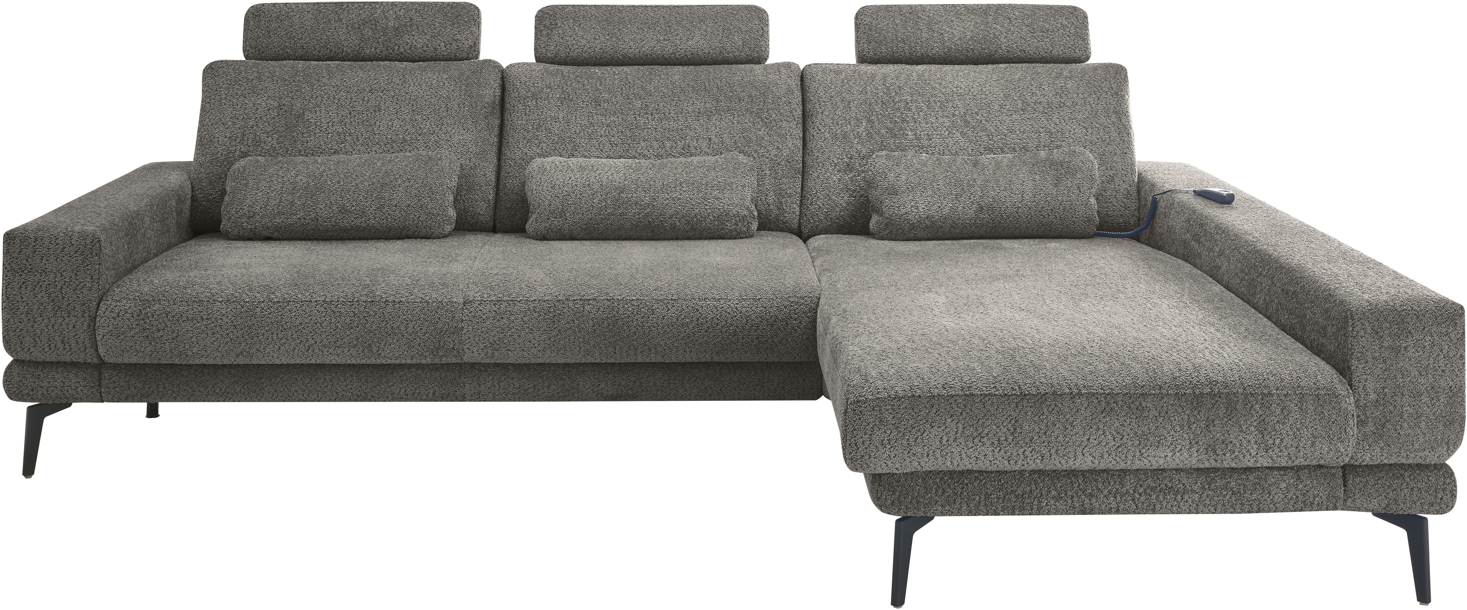 set one by Musterring Ecksofa SO 3600, inkl motor. Sitztiefenverstellung, Kopfstützen, Nierenkissen, Sitzhöhe 42 cm, Federkern, Breite 293 x Tiefe 180 cm, Kama anthrazit