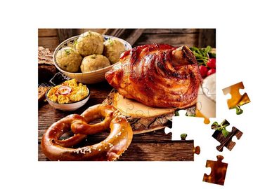 puzzleYOU Puzzle Bayerische Küche: Schweinshaxe mit Breze, Obatzda, 48 Puzzleteile, puzzleYOU-Kollektionen Küche, Essen und Trinken