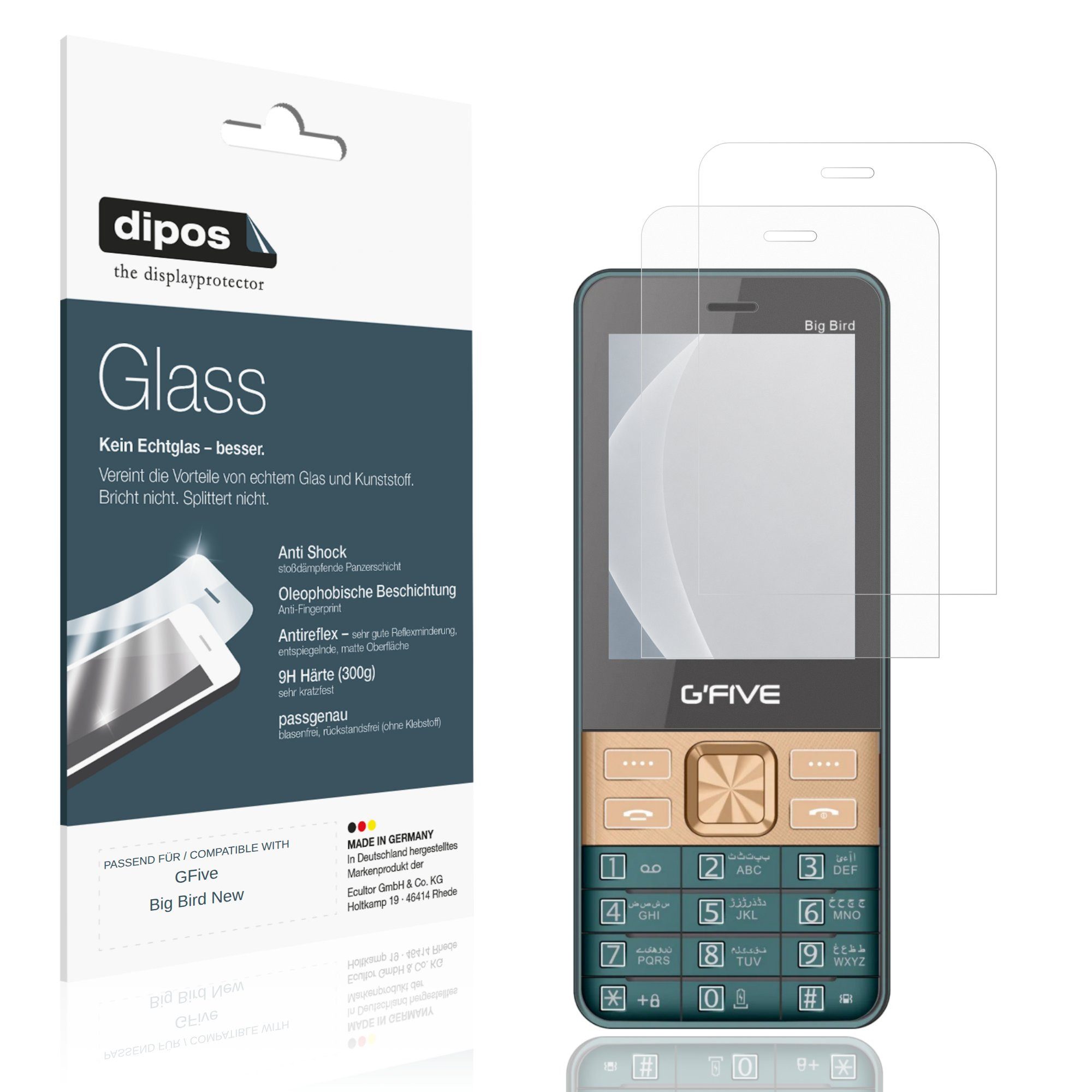 dipos Displayschutzfolie Schutzfolie für GFive Big Bird New, 2 Stück, Displayschutz Schutz Folie Made in Germany