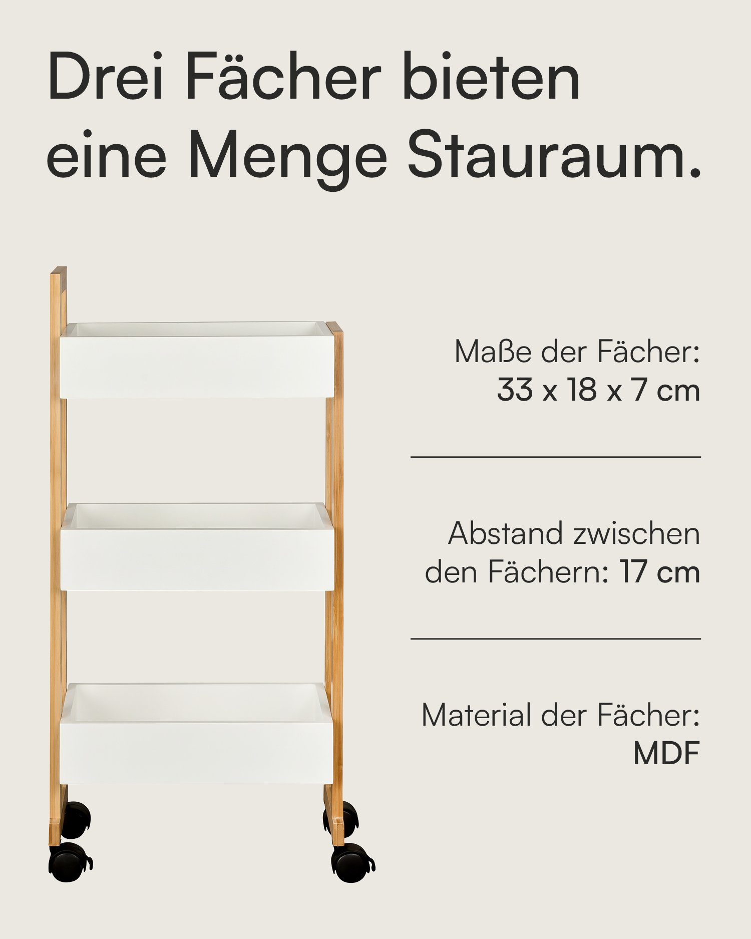 shelfmade Küchenwagen Rauma Handwagen Küchenwagen Badregal mit 3 Ablagekörben und Rollen – Bild 4 von 5