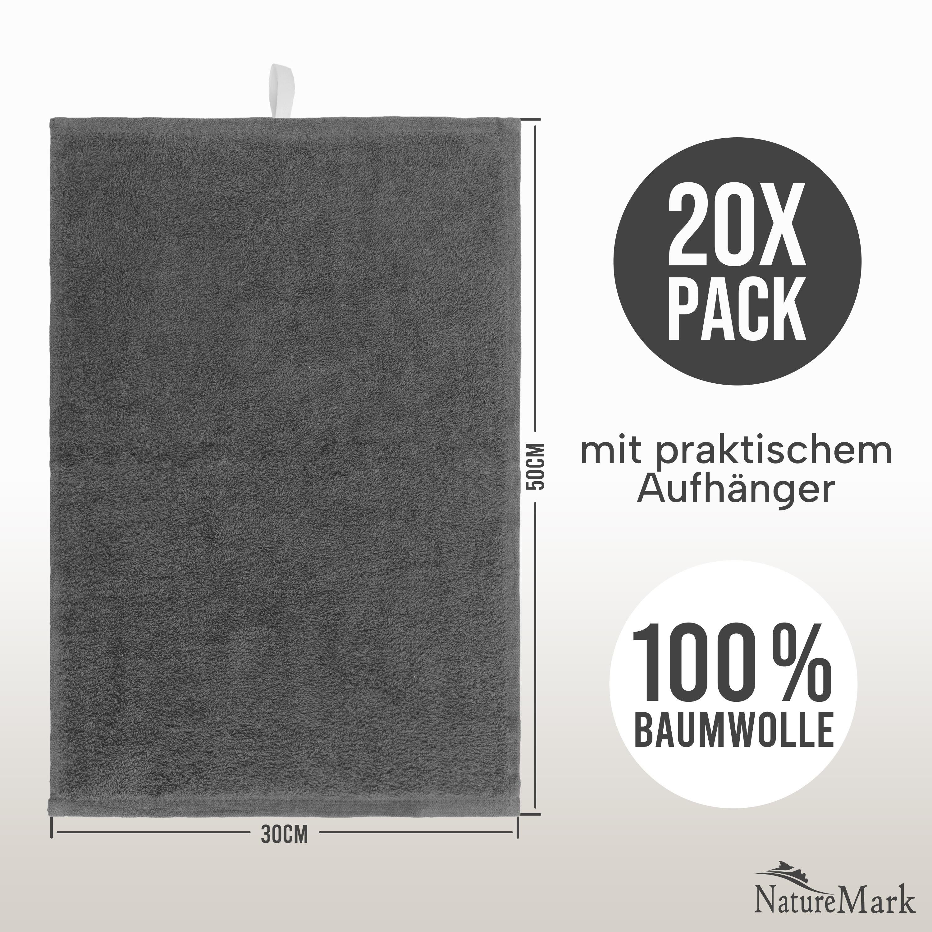 NatureMark Gästehandtuch 20er-Sparpack Frottier Gästetücher 30x50cm, 100% Baumwolle (20-St), Gästehandtuch 30x50cm Anthrazit grau