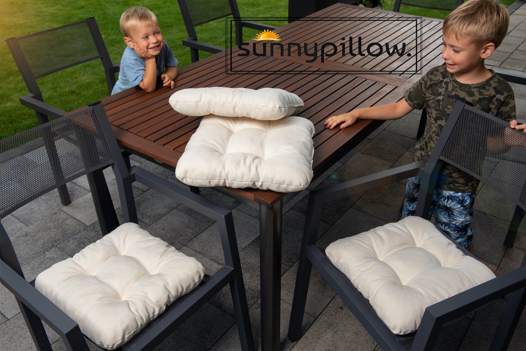 sunnypillow Stuhlkissen 4er Set Stuhlkissen 45x45 cm Bequeme 8cm, Polsterauflage Auflage für Stühle / Bänke