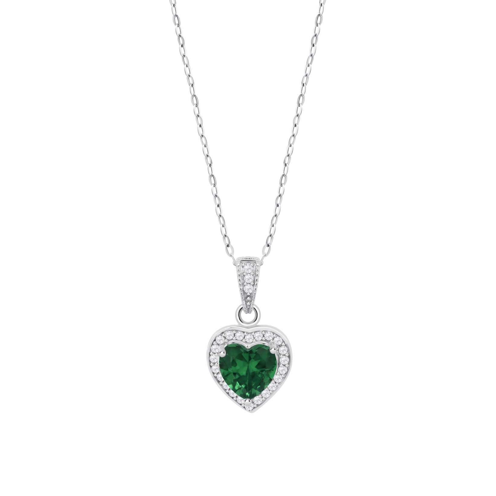 Lotus Kette mit Anhänger Silver Forever Hearts Halskette LP3784-1/4 Smaragd Herz Zirkonia 45 cm