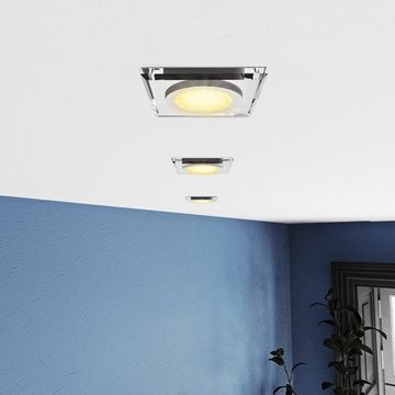 SSC-LUXon LED Einbaustrahler Flacher Design Einbaustrahler aus Glas quadratisch klar spiegelnd, Warmweiß