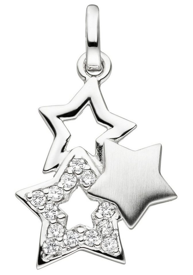 JOBO Sternanhänger Anhänger Sterne, 925 Silber mit Zirkonia, Höhe ca. 21,9  mm, Breite ca. 15,3 mm, Tiefe ca. 1,6 mm