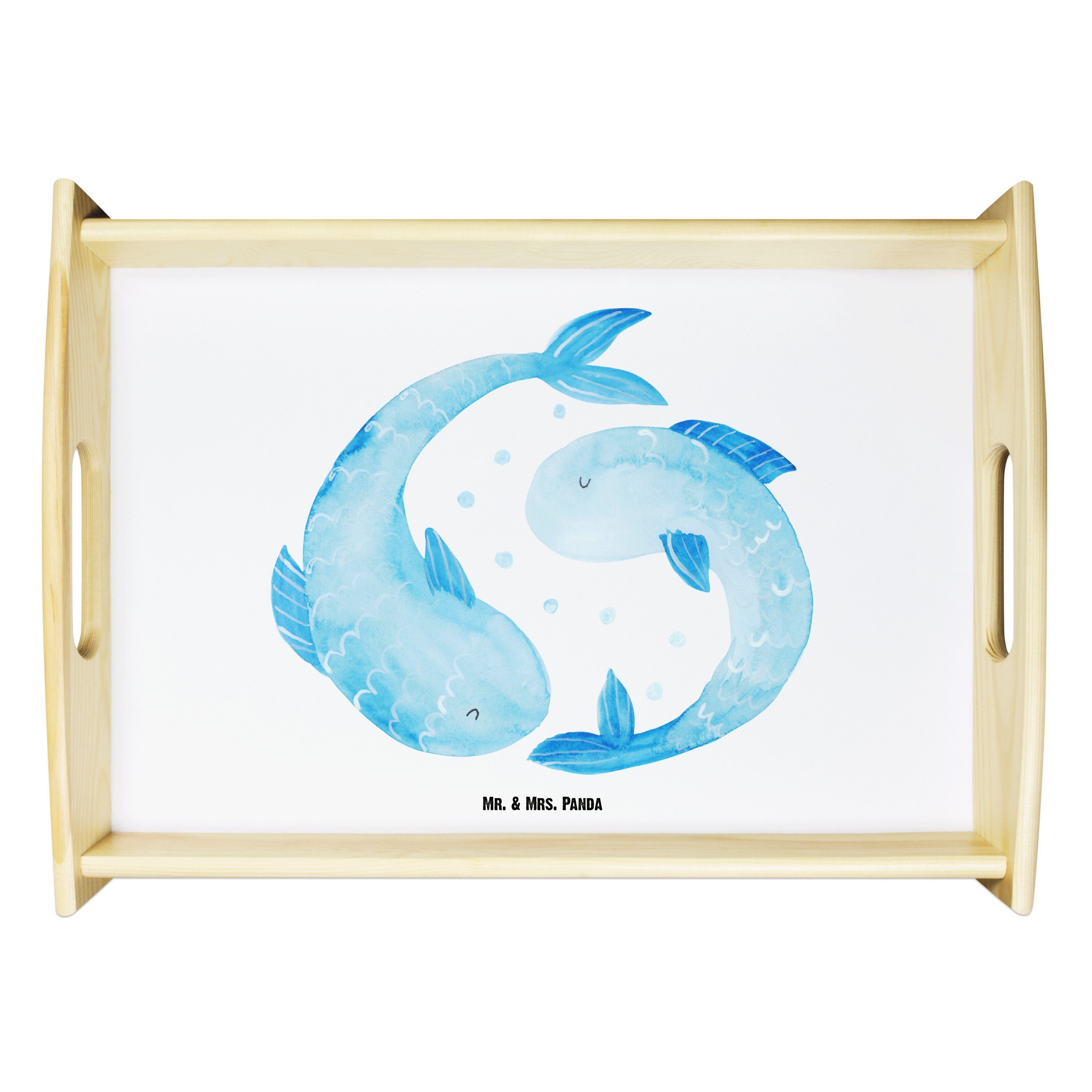 Mr. & Mrs. Panda Tablett Sternzeichen Fische - Weiß - Geschenk, Horoskop, Fische Sternzeichen, Echtholz lasiert, (1-tlg)